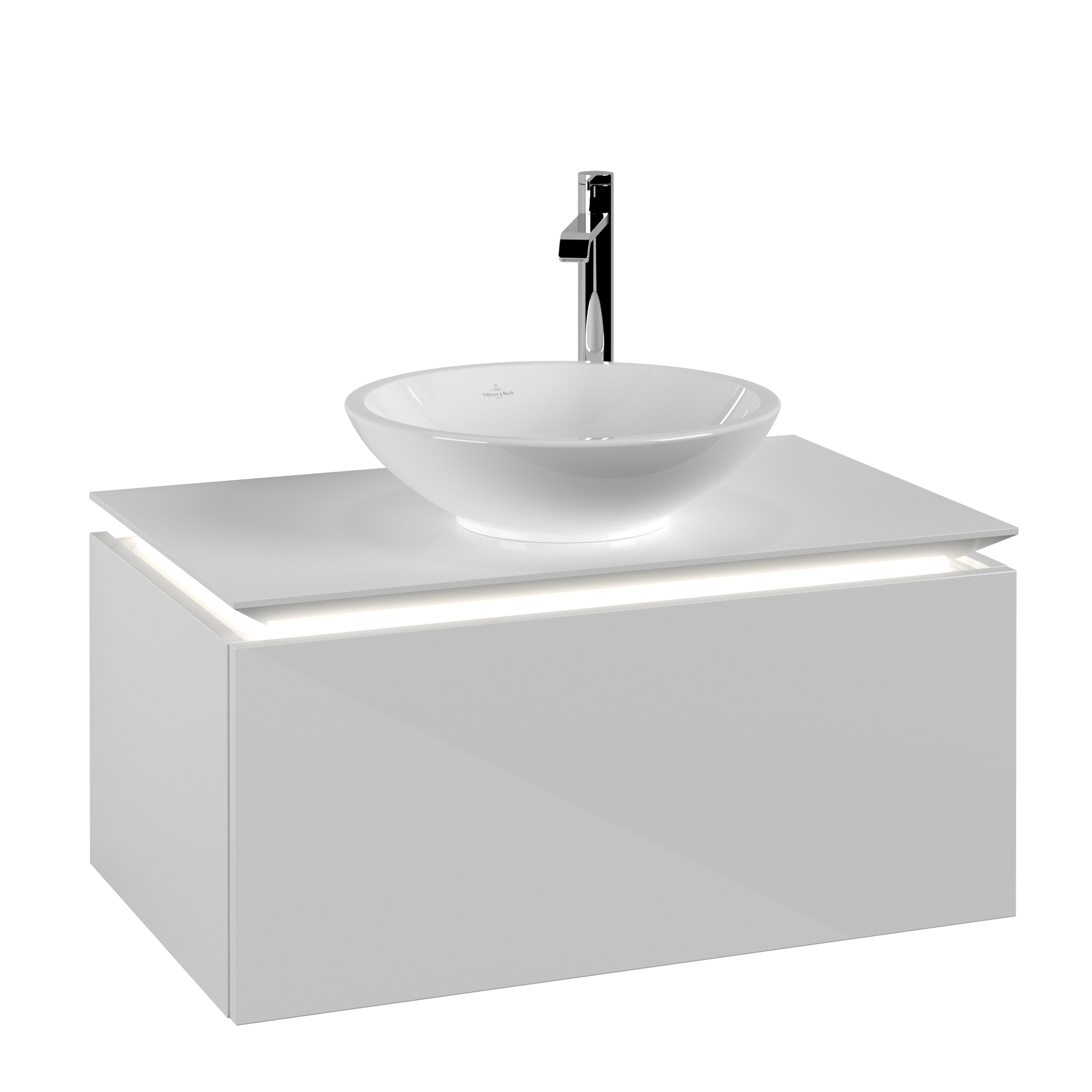 Villeroy & Boch Legato Waschbeckenunterschrank, mit Beleuchtung, 1 Auszug, 800x380x500mm, Korpus: Glossy White, Front: Glossy White