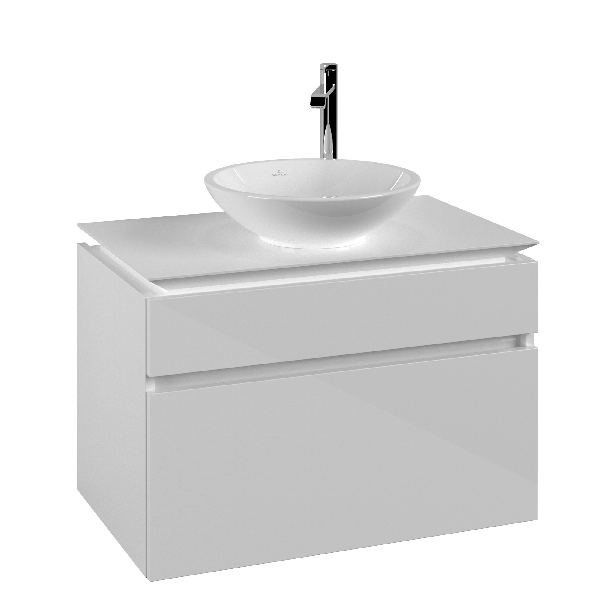 Villeroy & Boch Legato Meuble sous plan, 2 tiroirs sur rails, 800x550x500mm, Caisson: Glossy White, Façade: Glossy White