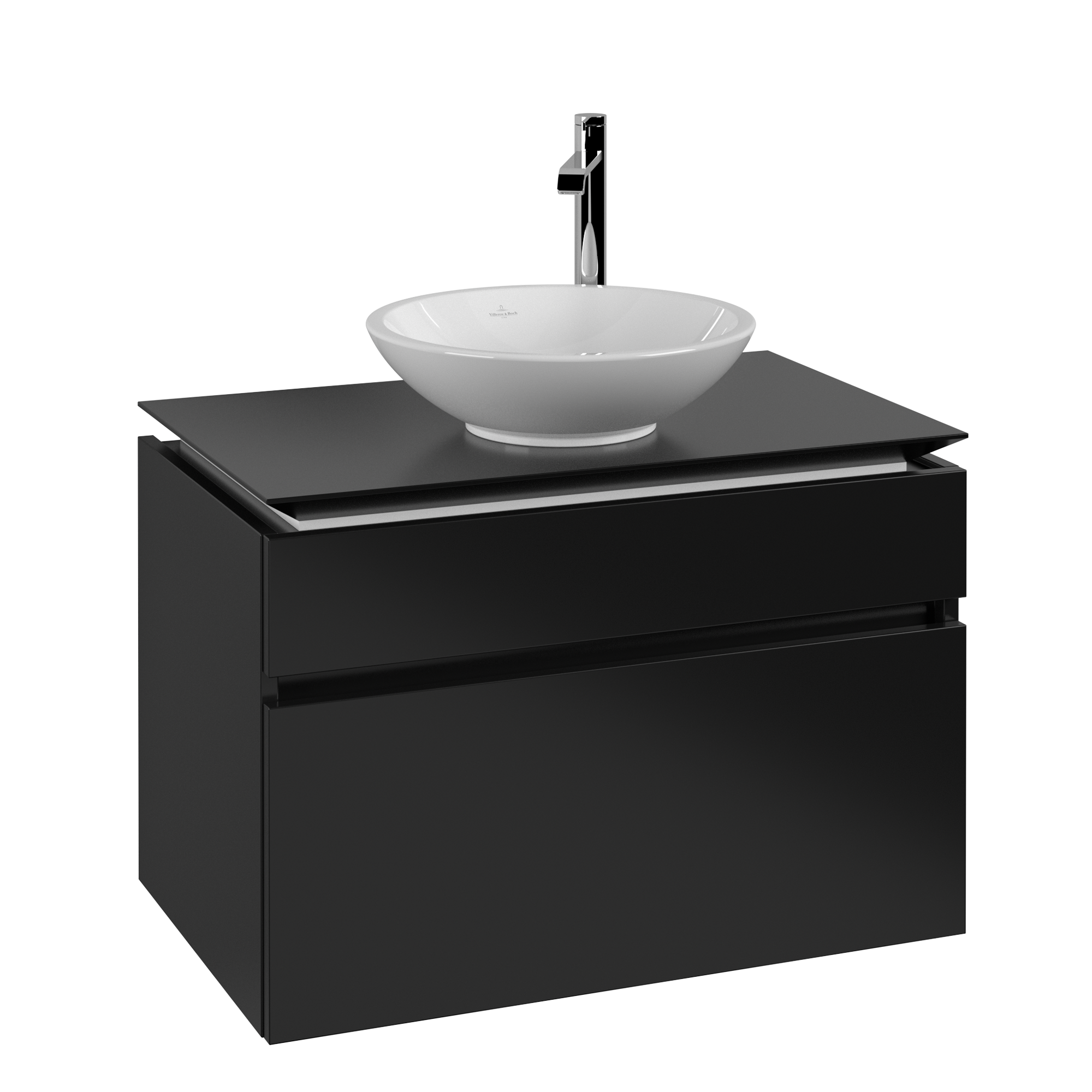 Villeroy & Boch Legato Waschbeckenunterschrank, 2 Auszüge, 800x550x500mm, Korpus: Black Matt Lacquer, Front: Black Matt Lacquer