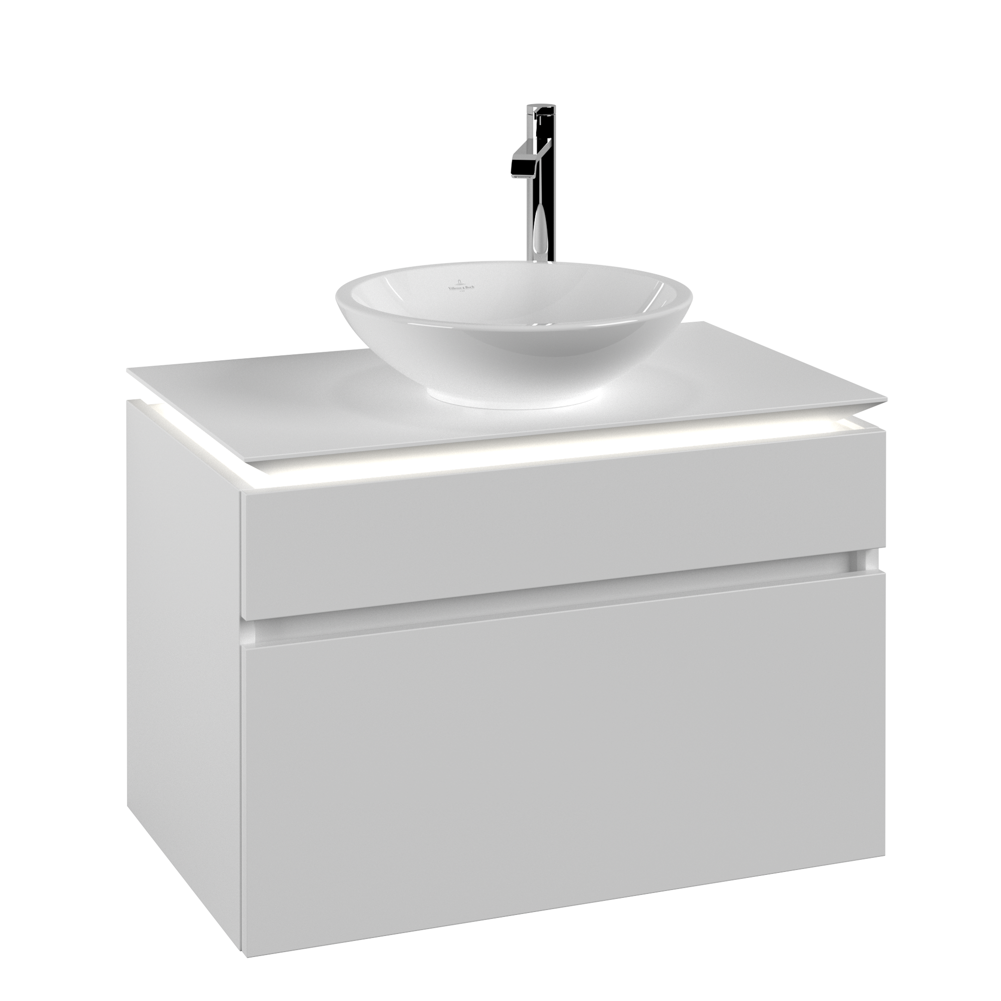 Villeroy & Boch Legato Meuble sous plan, avec éclairage, 2 tiroirs sur rails, 800x550x500mm, Caisson: White Matt, Façade: White Matt