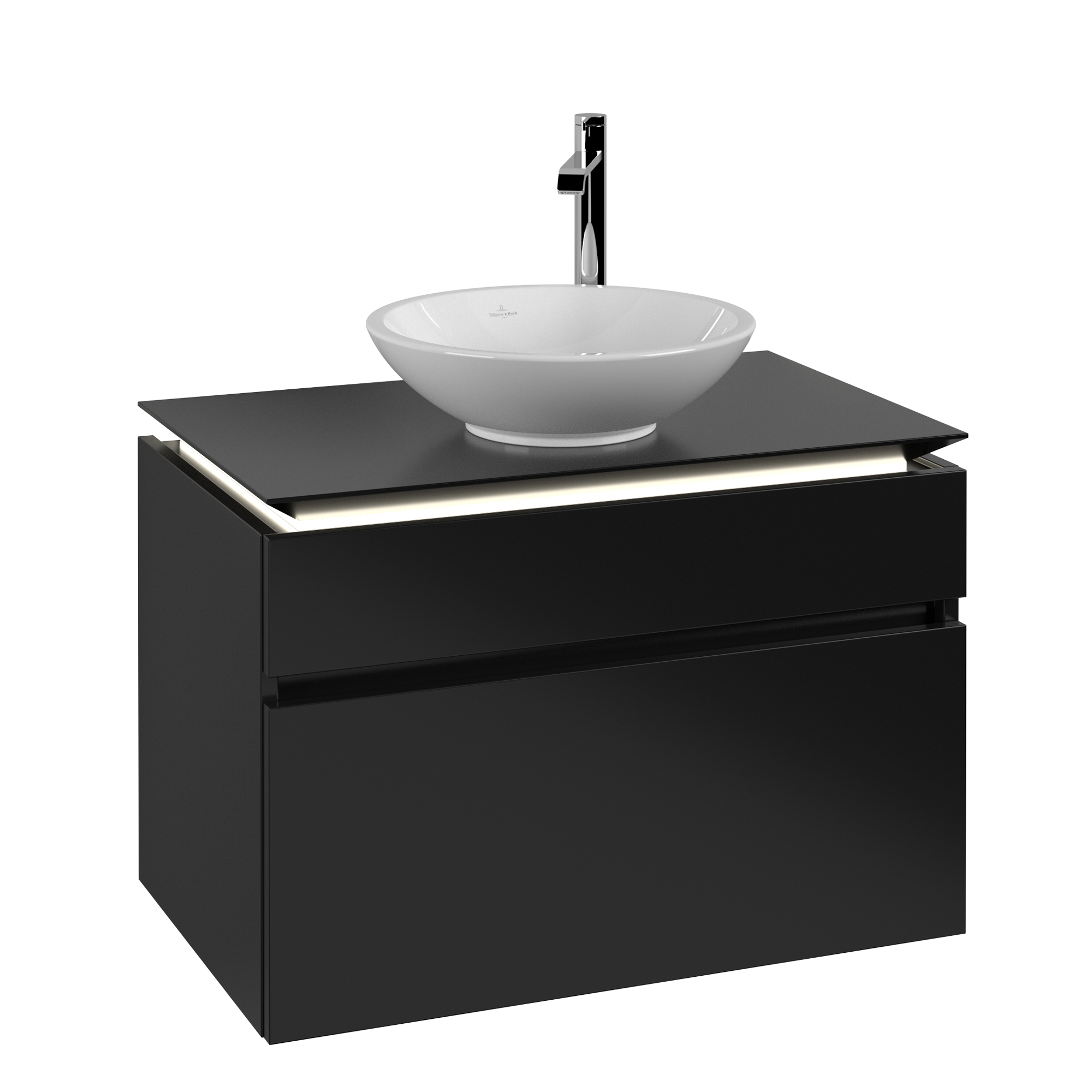 Villeroy & Boch Legato Vanity unit, with lighting, 2 pull-out compartments, 800x550x500mm, Body: Black Matt Lacquer, Front: Black Matt Lacquer