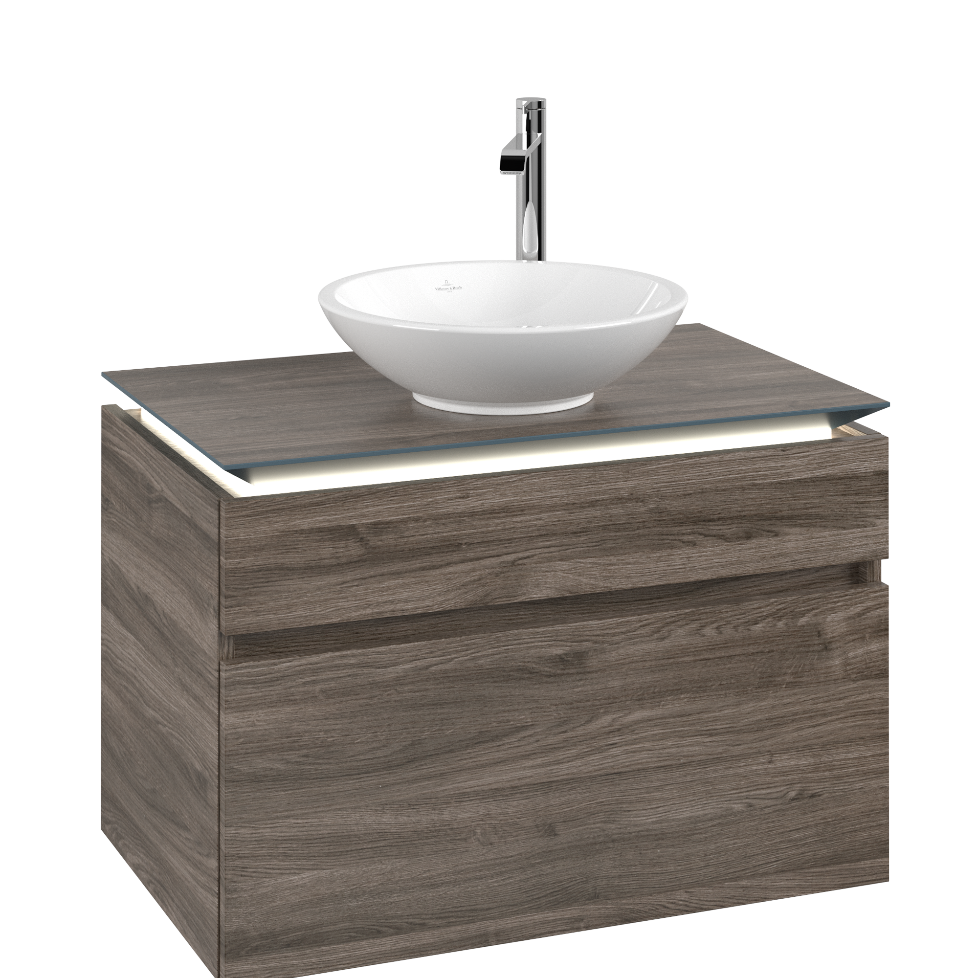 Villeroy & Boch Legato Meuble sous plan, avec éclairage, 2 tiroirs sur rails, 800x550x500mm, Caisson: Stone Oak, Façade: Stone Oak