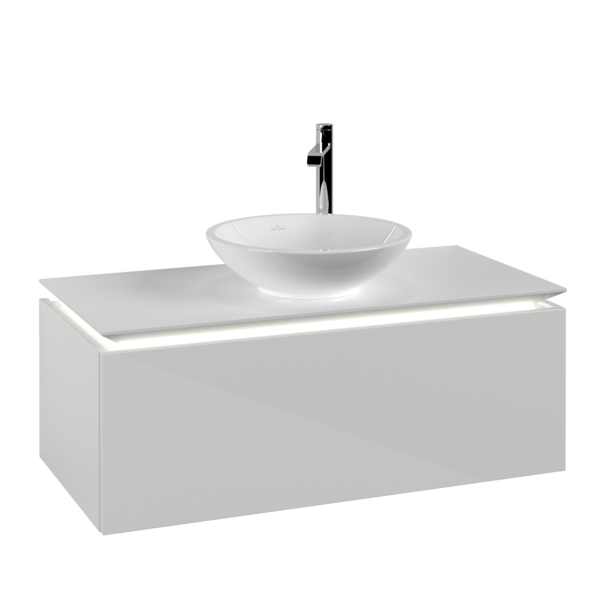Villeroy & Boch Legato Meuble sous plan, avec éclairage, 1 tiroir sur rails, 1000x380x500mm, Caisson: Glossy White, Façade: Glossy White
