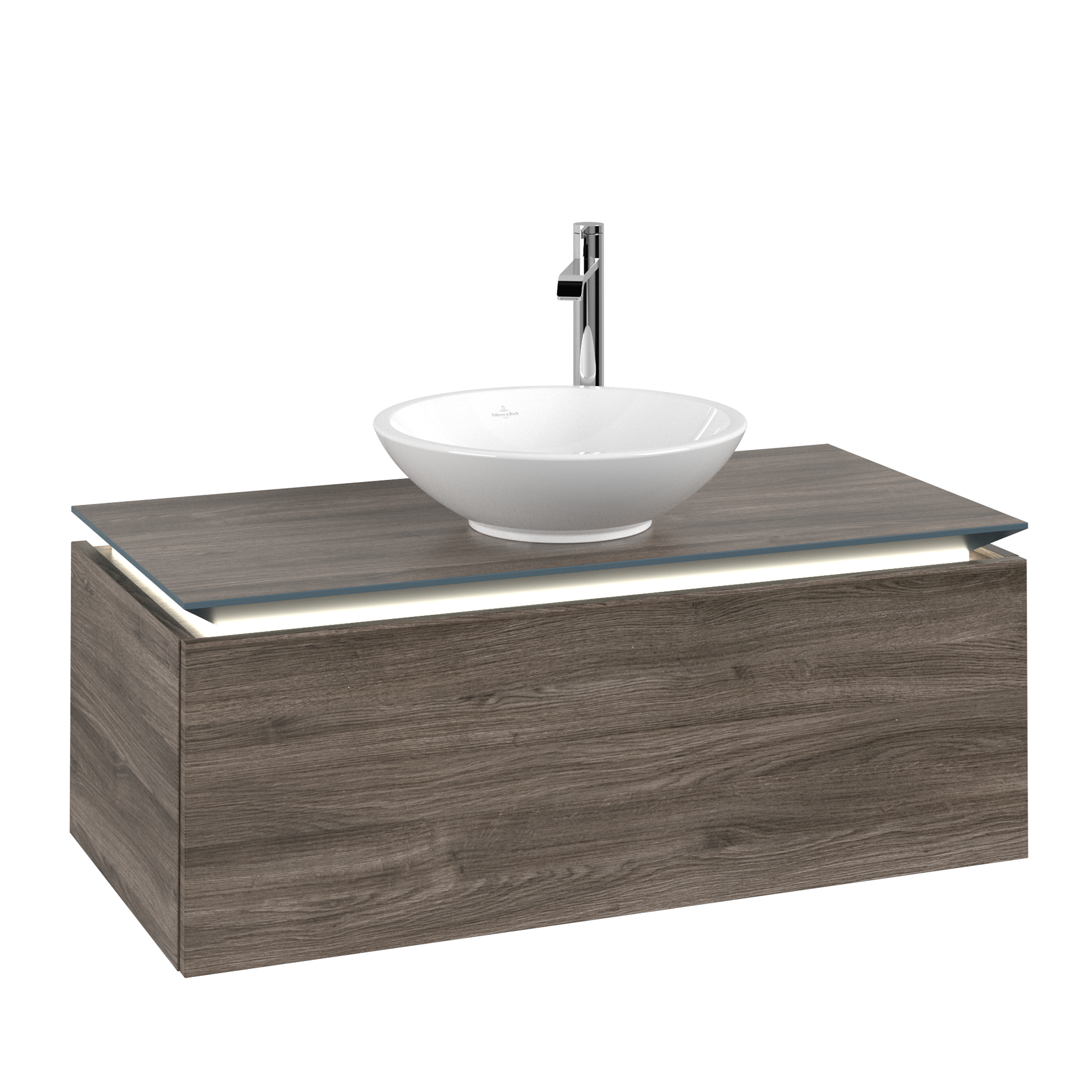 Villeroy & Boch Legato Meuble sous plan, avec éclairage, 1 tiroir sur rails, 1000x380x500mm, Caisson: Stone Oak, Façade: Stone Oak