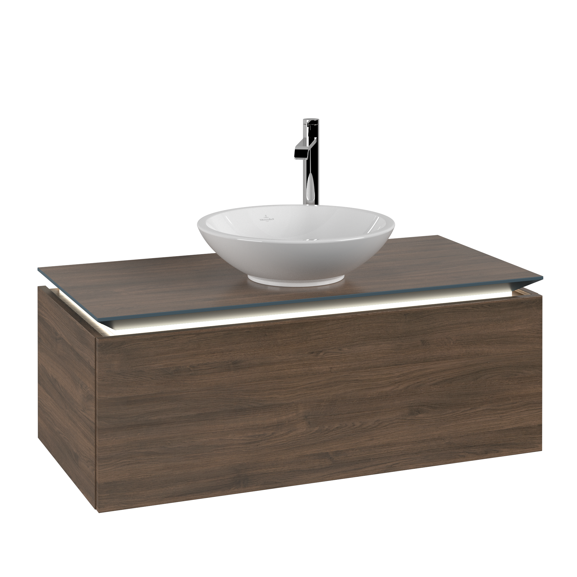 Villeroy & Boch Legato Waschbeckenunterschrank, mit Beleuchtung, 1 Auszug, 1000x380x500mm, Korpus: Arizona Oak, Front: Arizona Oak