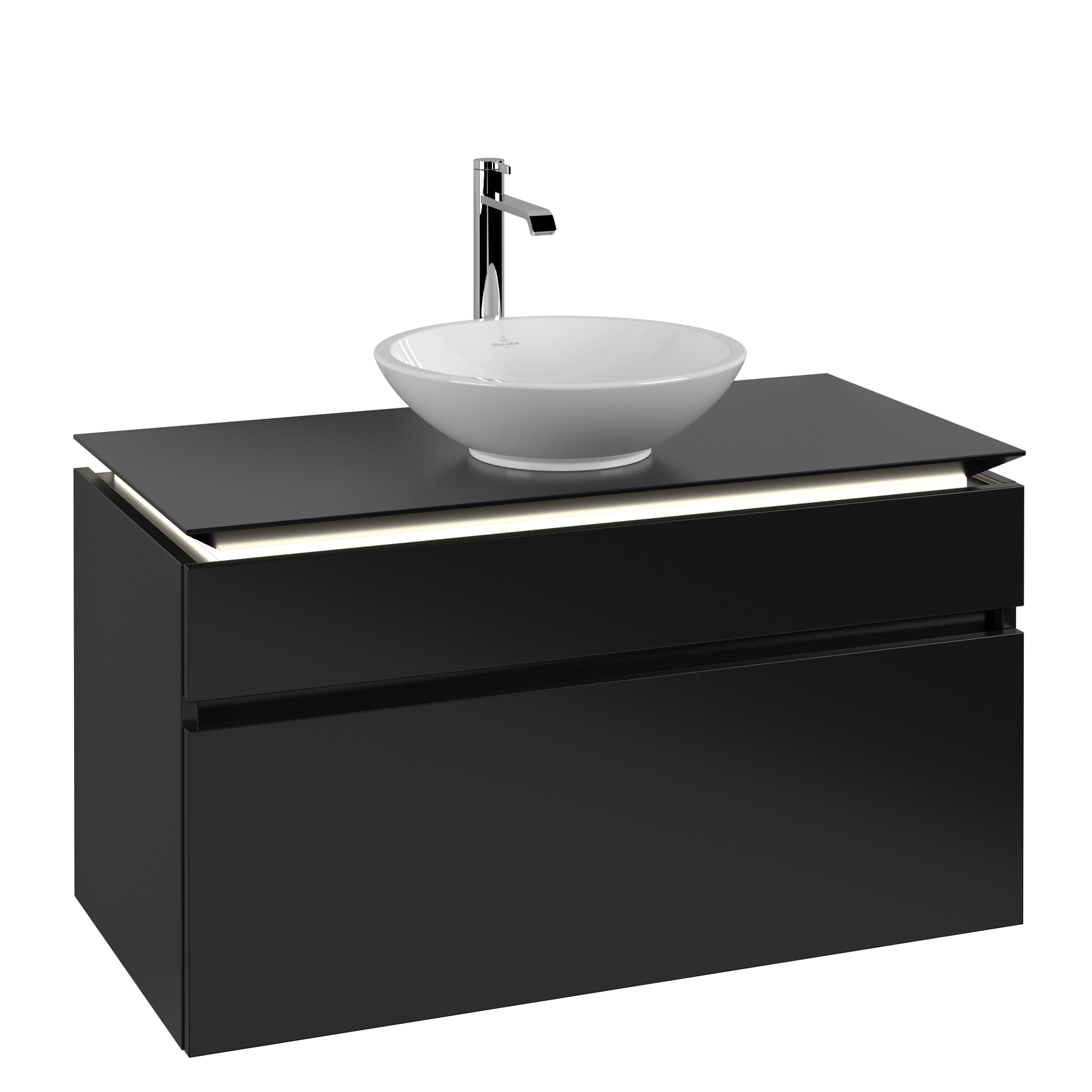 Villeroy & Boch Legato Szafka podumywalkowa, z oświetleniem, 2 elementy wysuwane, 1000x550x500mm, Korpus: Black Matt Lacquer, Front: Black Matt Lacquer