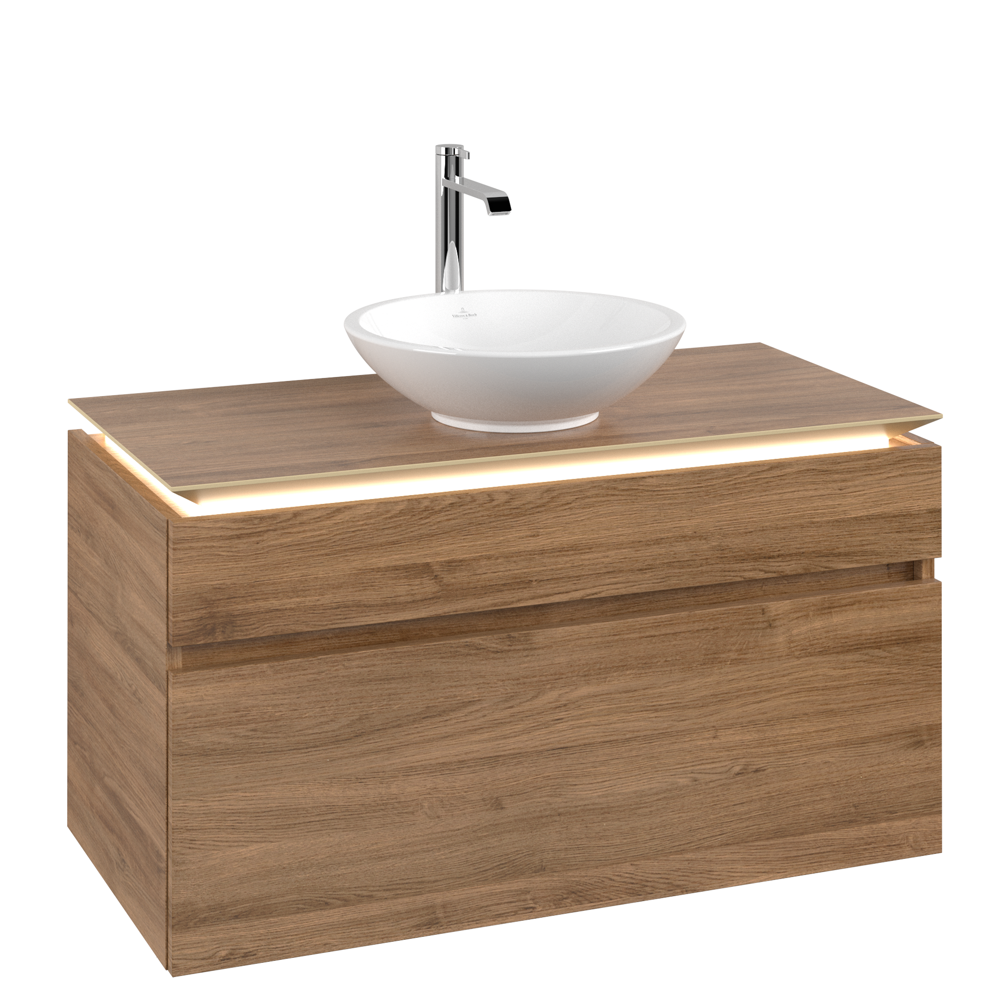 Villeroy & Boch Legato Waschbeckenunterschrank, mit Beleuchtung, 2 Auszüge, 1000x550x500mm, Korpus: Kansas Oak, Front: Kansas Oak