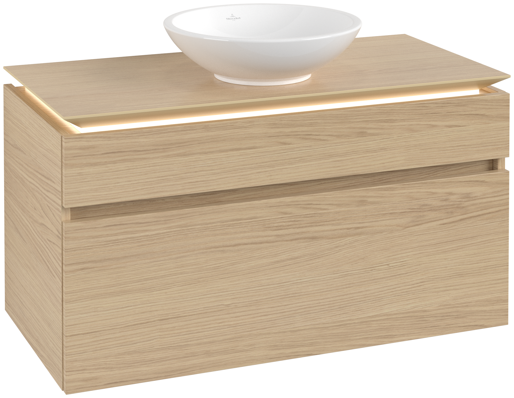 Villeroy & Boch Legato Skåp till tvättställ, med belysning, 2 utdragbara fack, 1000x550x500mm, Kropp: Nordic Oak, Framsida: Nordic Oak