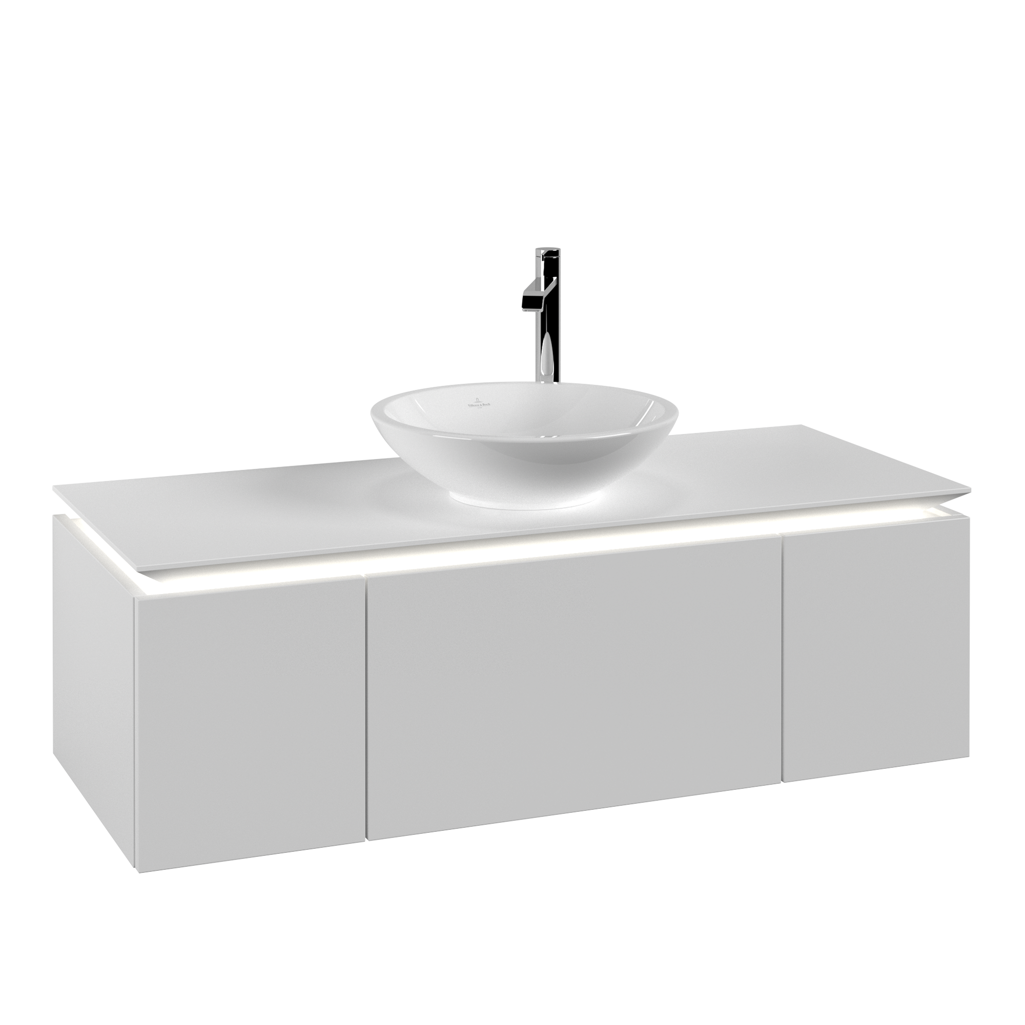 Villeroy & Boch Legato Vanity unit, with lighting, 3 pull-out compartments, 1200x380x500mm, Body: White Matt, Front: White Matt
