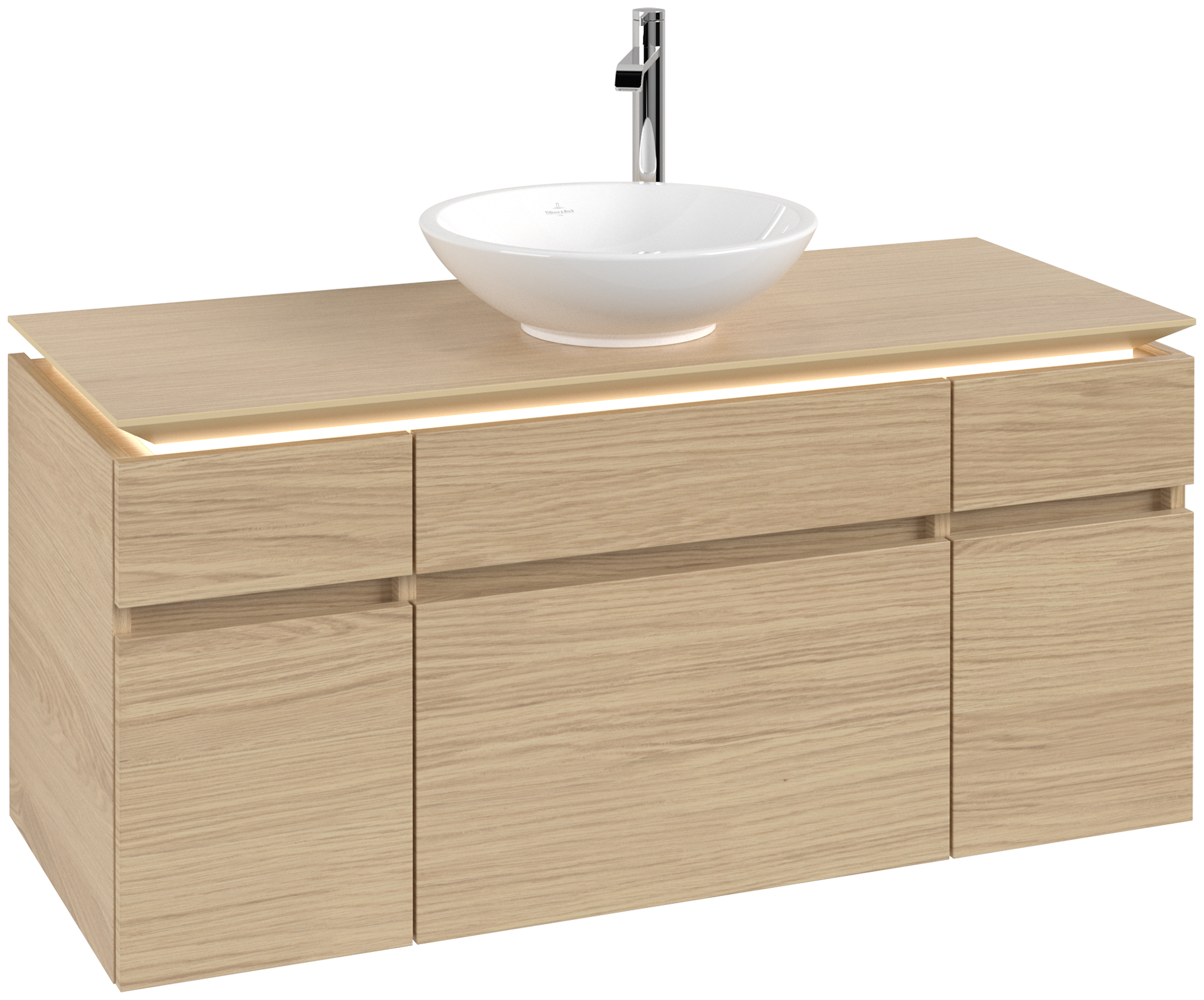 Villeroy & Boch Legato Vanity unit, with lighting, 5 pull-out compartments, 1200x550x500mm, Body: Nordic Oak, Front: Nordic Oak