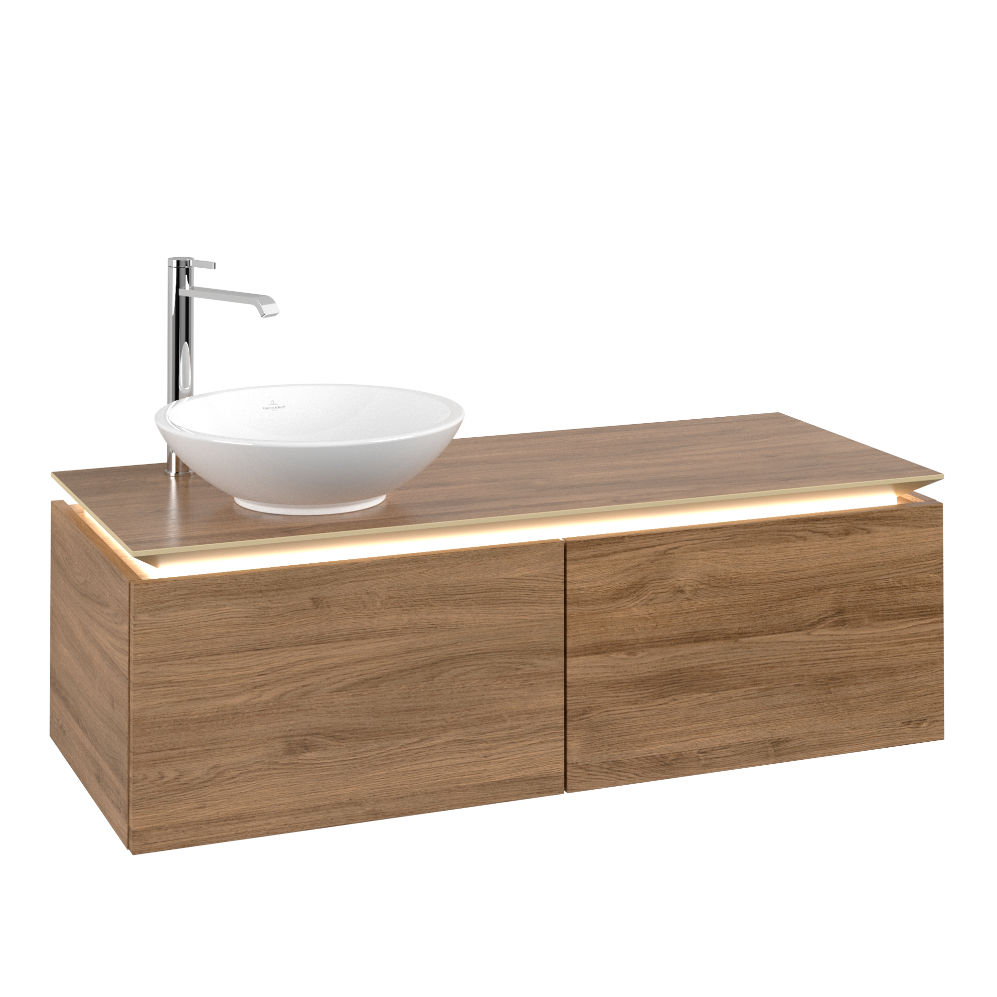 Villeroy & Boch Legato Skåp till tvättställ, med belysning, 2 utdragbara fack, 1200x380x500mm, Kropp: Oak Kansas, Framsida: Oak Kansas