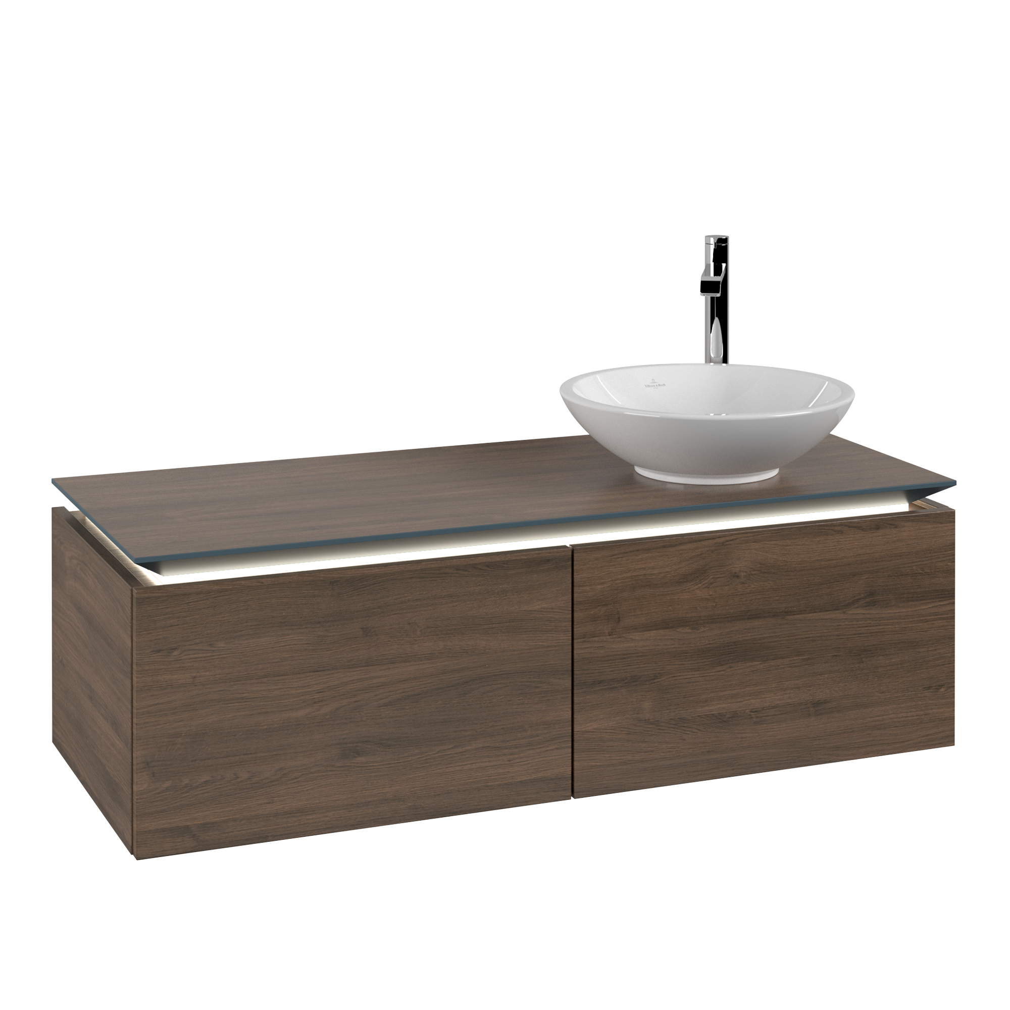 Villeroy & Boch Legato Waschbeckenunterschrank, mit Beleuchtung, 2 Auszüge, 1200x380x500mm, Korpus: Arizona Oak, Front: Arizona Oak