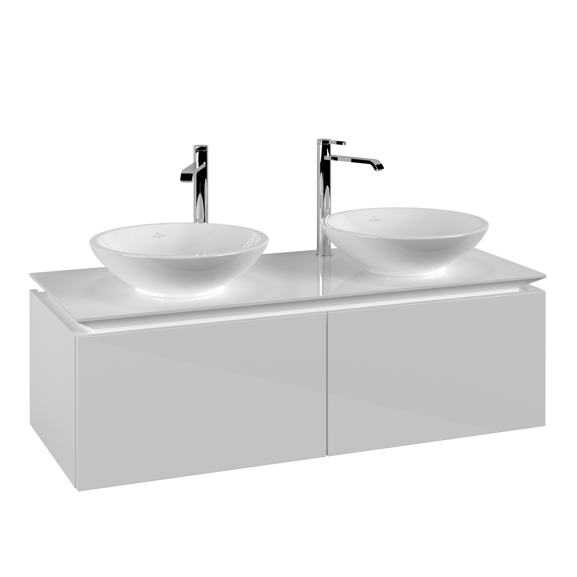 Villeroy & Boch Legato Meuble sous plan, 2 tiroirs sur rails, 1200x380x500mm, Caisson: Glossy White, Façade: Glossy White