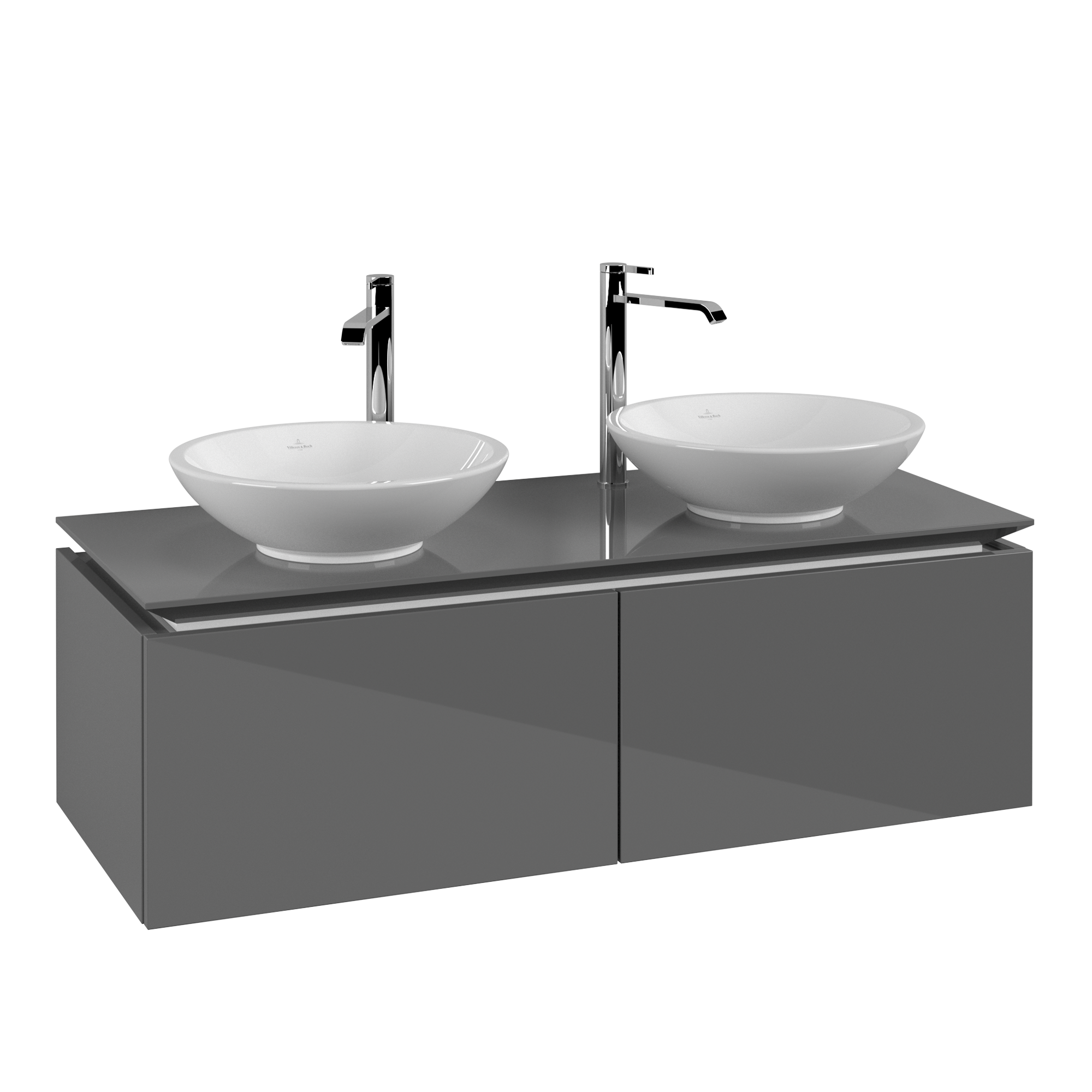 Villeroy & Boch Legato Wastafelonderkast, 2 uittrekladen, 1200x380x500mm, Corpus: Glossy Grey, Front: Glossy Grey