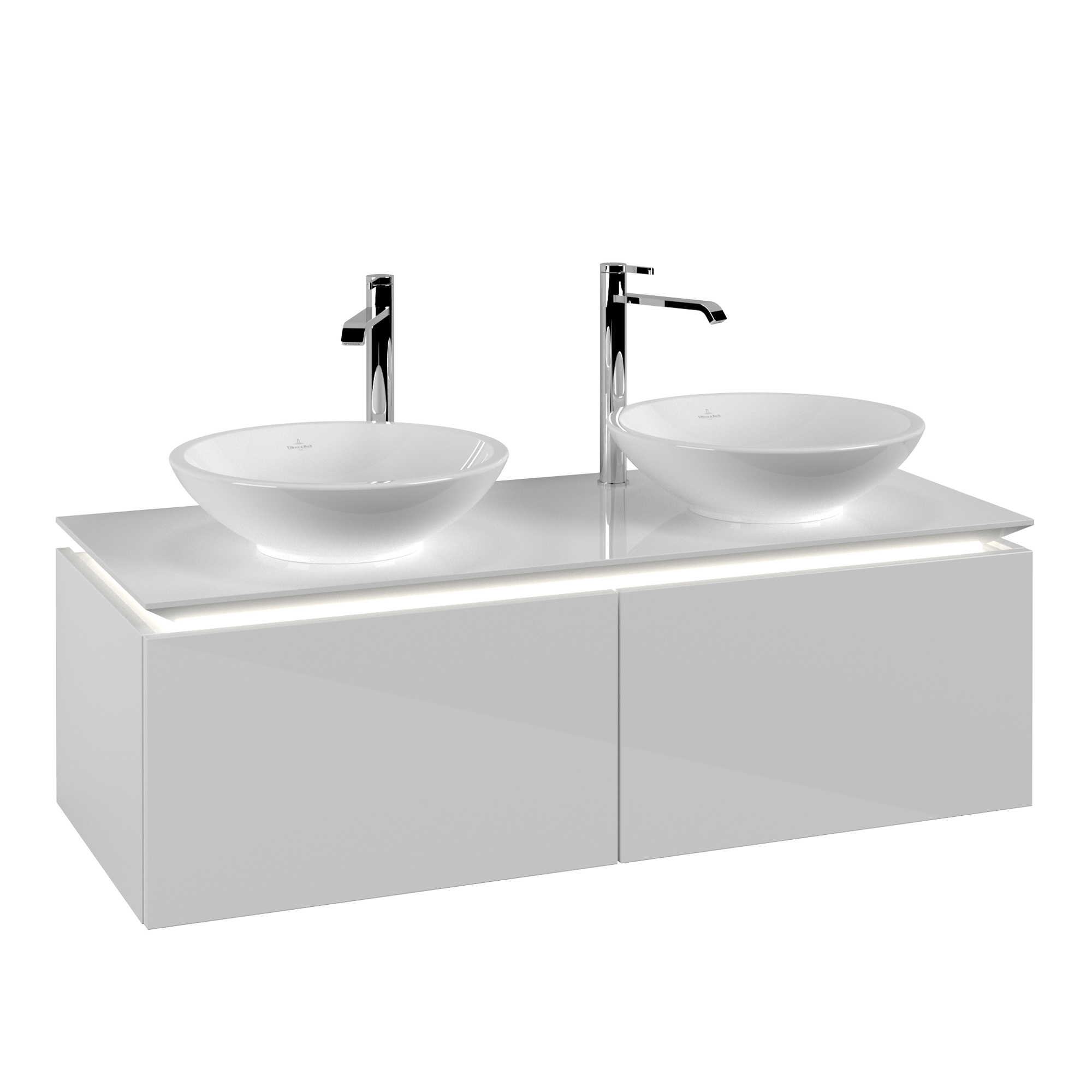 Villeroy & Boch Legato Waschbeckenunterschrank, mit Beleuchtung, 2 Auszüge, 1200x380x500mm, Korpus: Glossy White, Front: Glossy White