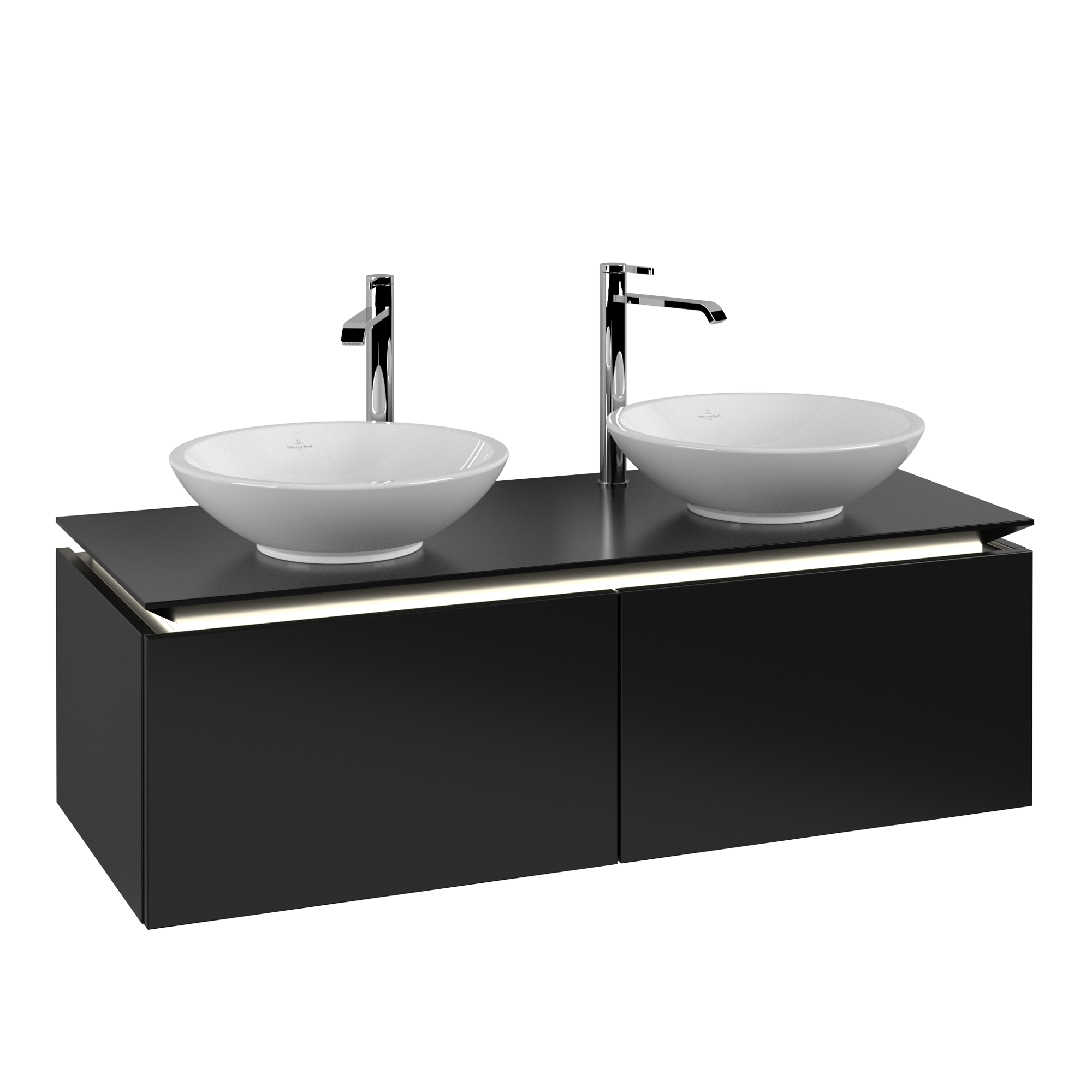 Villeroy & Boch Legato Vanity unit, with lighting, 2 pull-out compartments, 1200x380x500mm, Body: Black Matt Lacquer, Front: Black Matt Lacquer