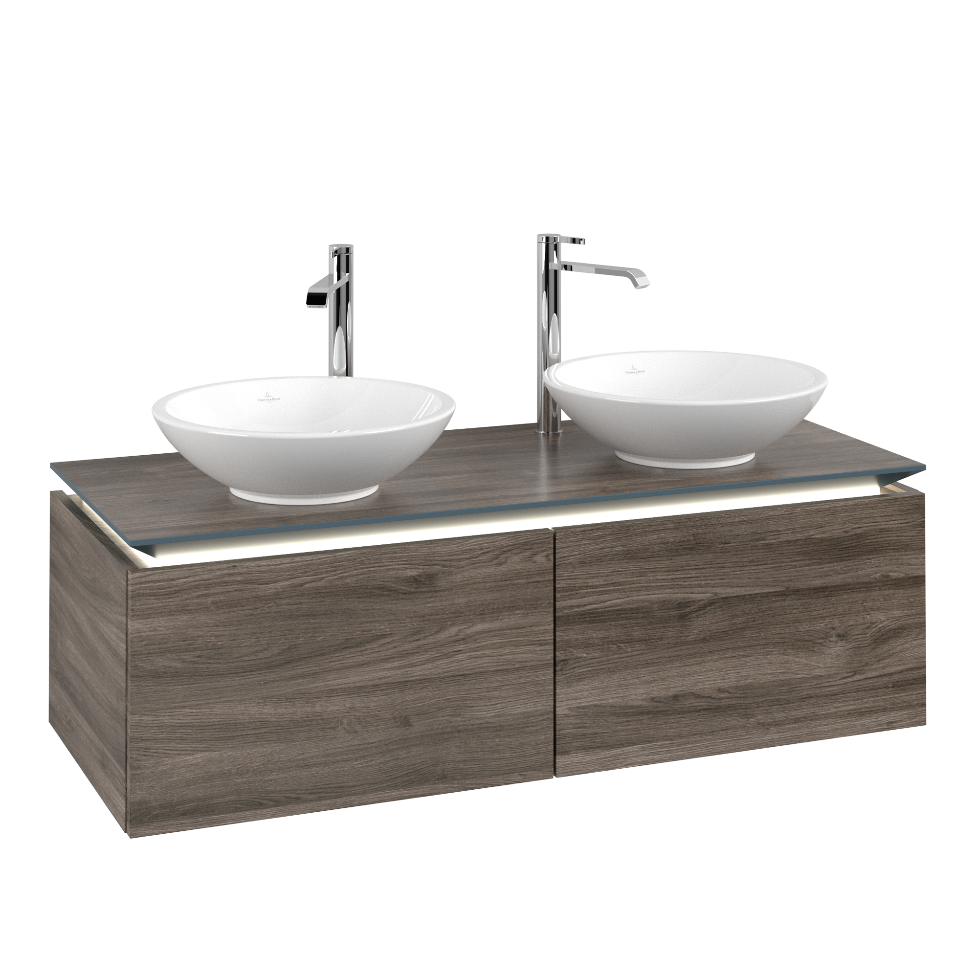 Villeroy & Boch Legato Wastafelonderkast, met verlichting, 2 uittrekladen, 1200x380x500mm, Corpus: Stone Oak, Front: Stone Oak