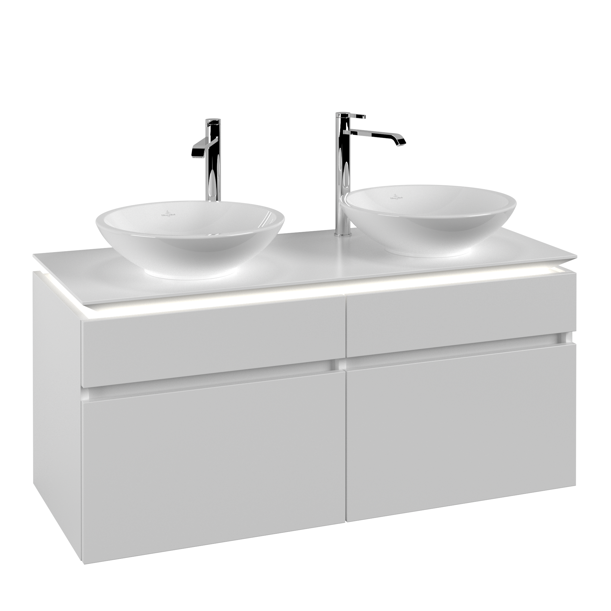 Villeroy & Boch Legato Waschbeckenunterschrank, mit Beleuchtung, 4 Auszüge, 1200x550x500mm, Korpus: White Matt, Front: White Matt