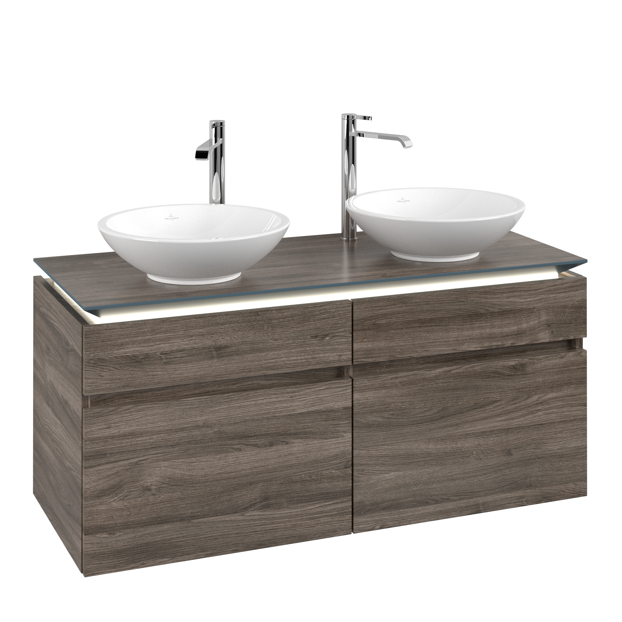 Villeroy & Boch Legato Vanity unit, with lighting, 4 pull-out compartments, 1200x550x500mm, Body: Stone Oak, Front: Stone Oak