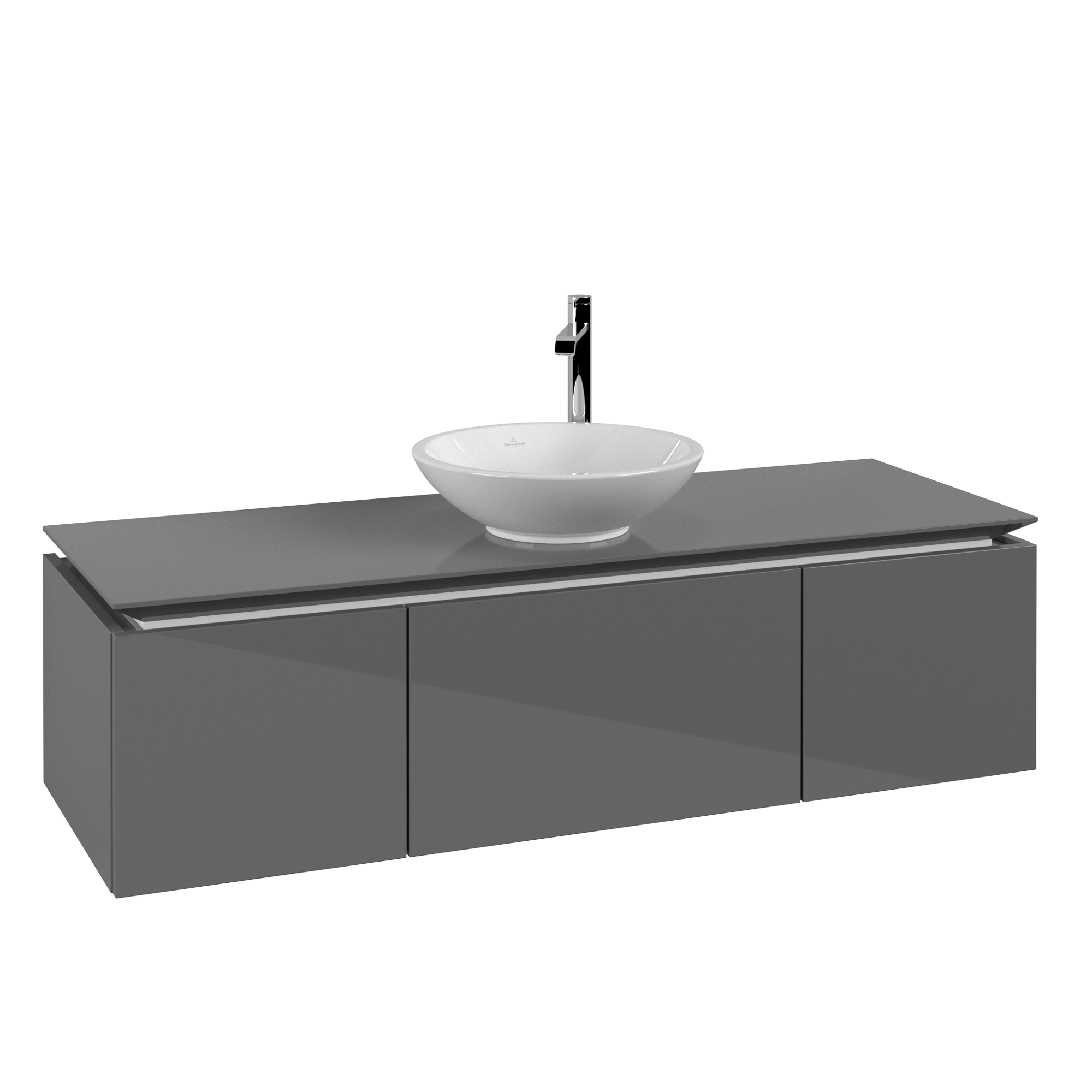 Villeroy & Boch Legato Vanity unit, 3 pull-out compartments, 1400x380x500mm, Body: Glossy Grey, Front: Glossy Grey