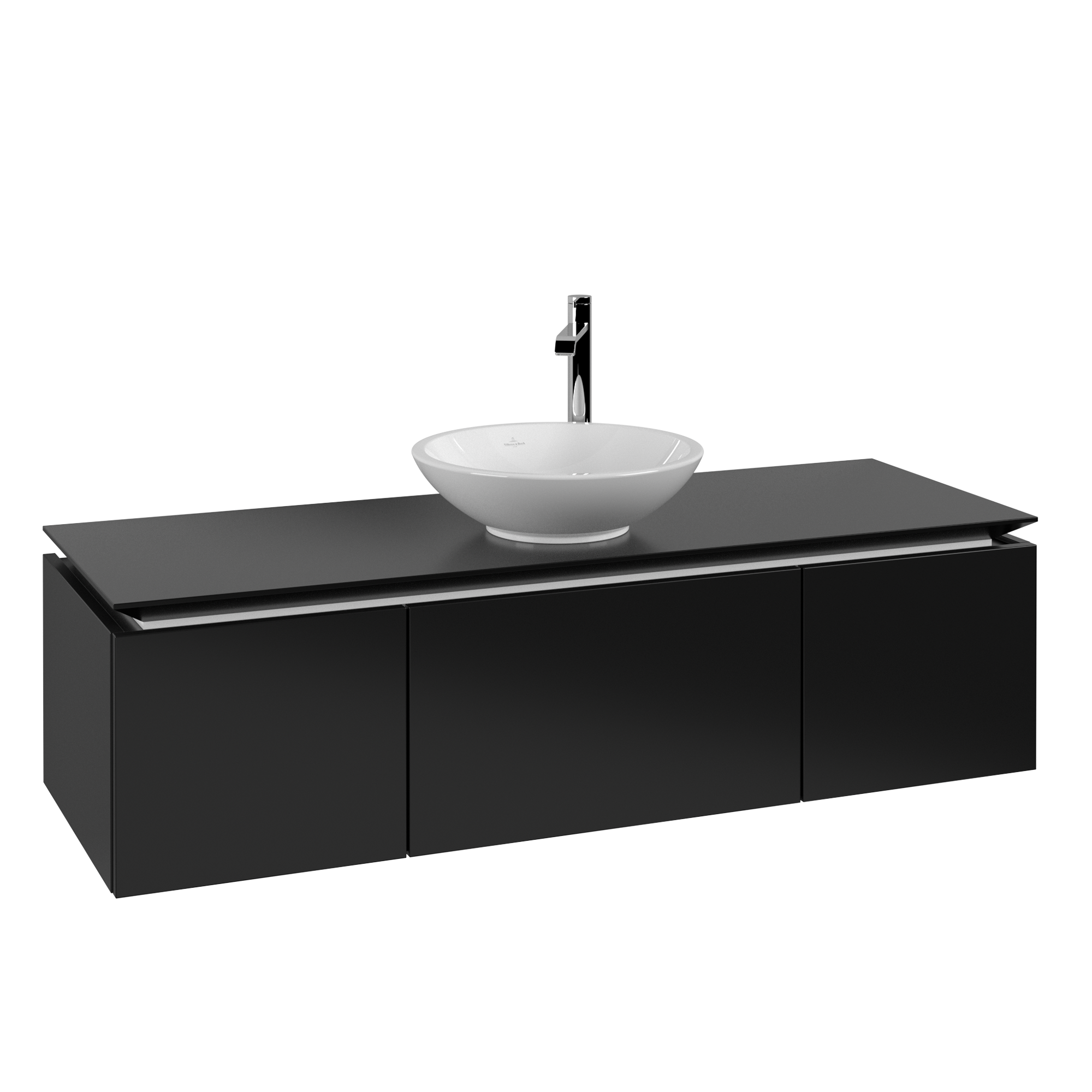 Villeroy & Boch Legato Meuble sous plan, 3 tiroirs sur rails, 1400x380x500mm, Caisson: Black Matt Lacquer, Façade: Black Matt Lacquer