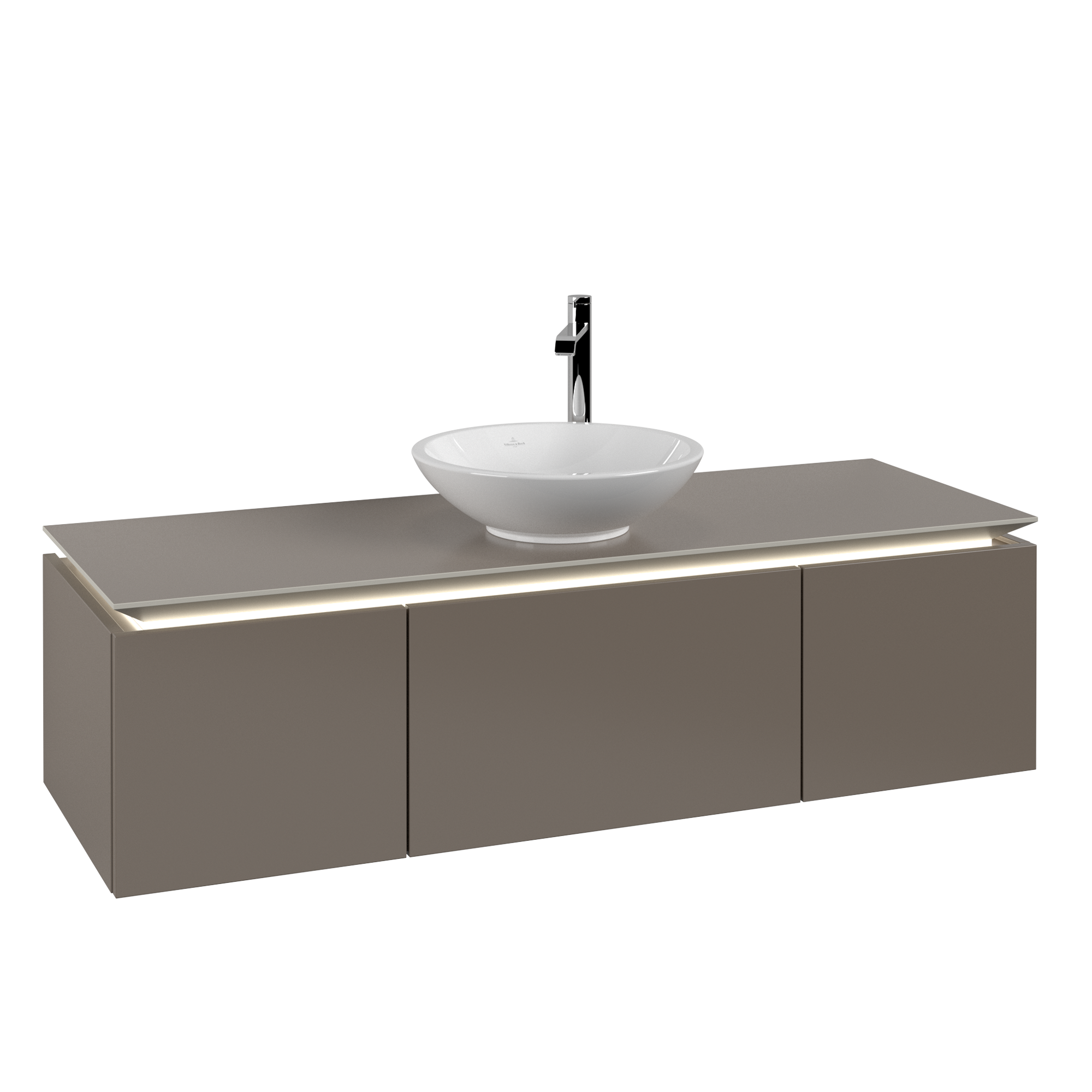 Villeroy & Boch Legato Servantskap, med belysning, 3 uttrekkbare rom, 1400x380x500mm, Kropp: Truffle Grey, Front: Truffle Grey