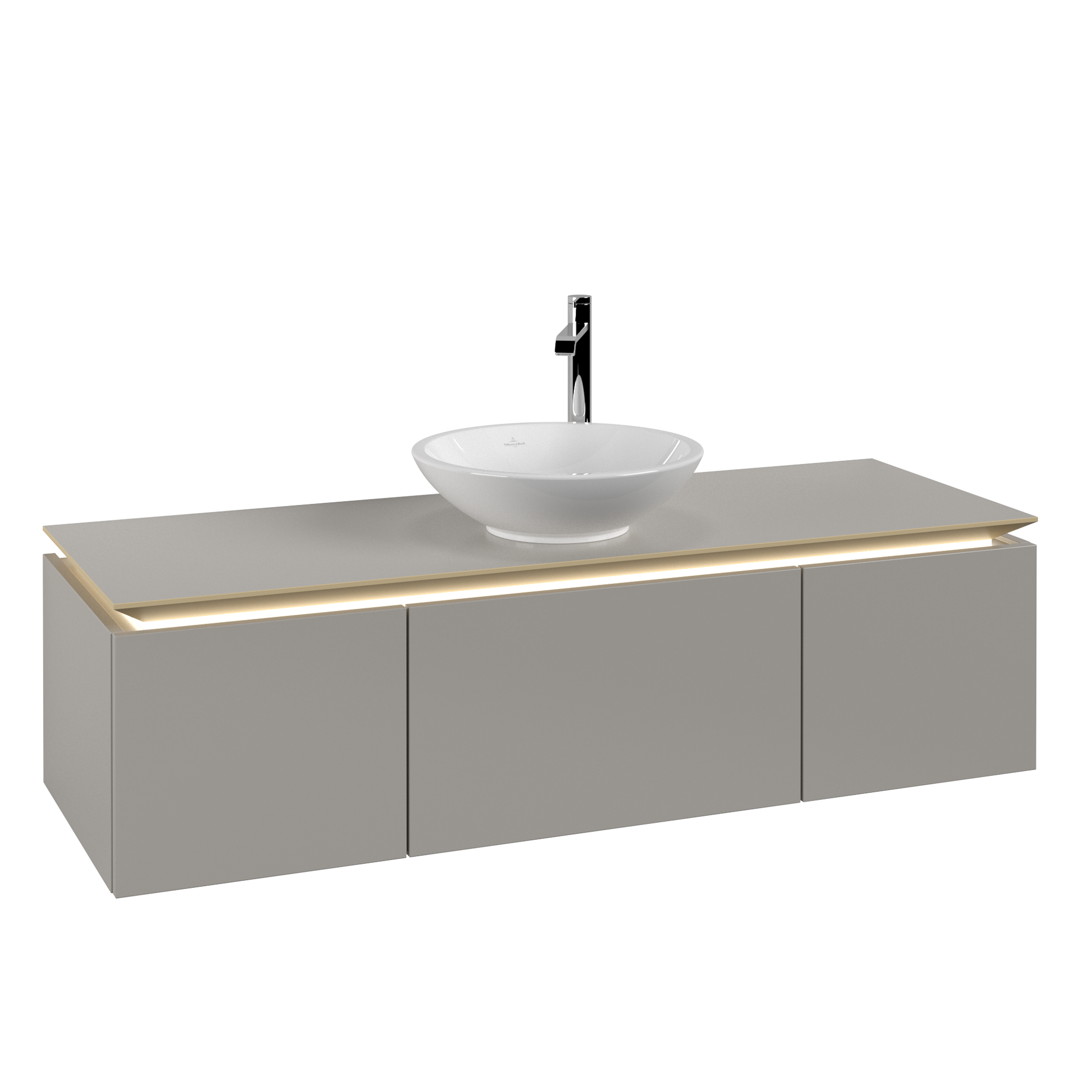Villeroy & Boch Legato Waschbeckenunterschrank, mit Beleuchtung, 3 Auszüge, 1400x380x500mm, Korpus: Soft Grey, Front: Soft Grey