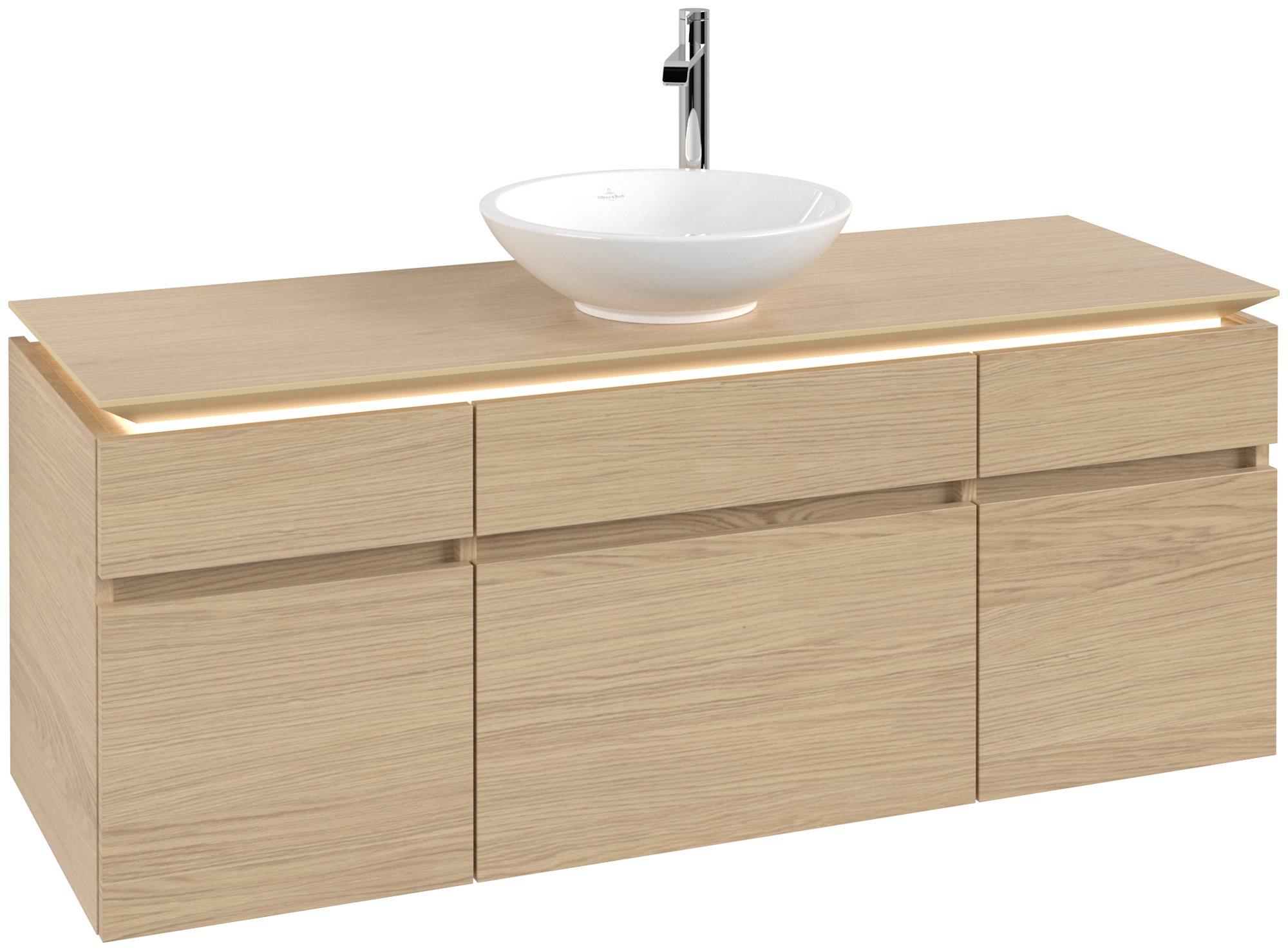 Villeroy & Boch Legato Vanity unit, with lighting, 5 pull-out compartments, 1400x550x500mm, Body: Nordic Oak, Front: Nordic Oak