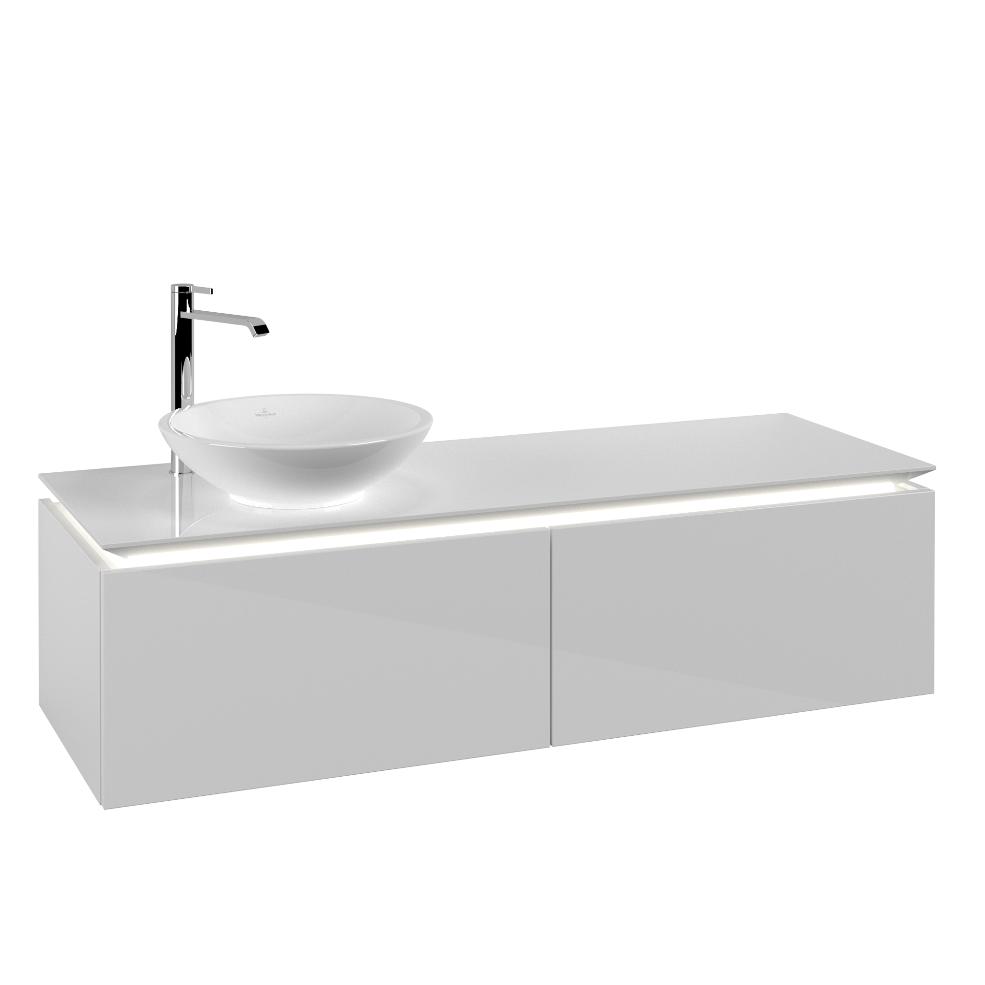 Villeroy & Boch Legato Waschbeckenunterschrank, mit Beleuchtung, 2 Auszüge, 1400x380x500mm, Korpus: Glossy White, Front: Glossy White