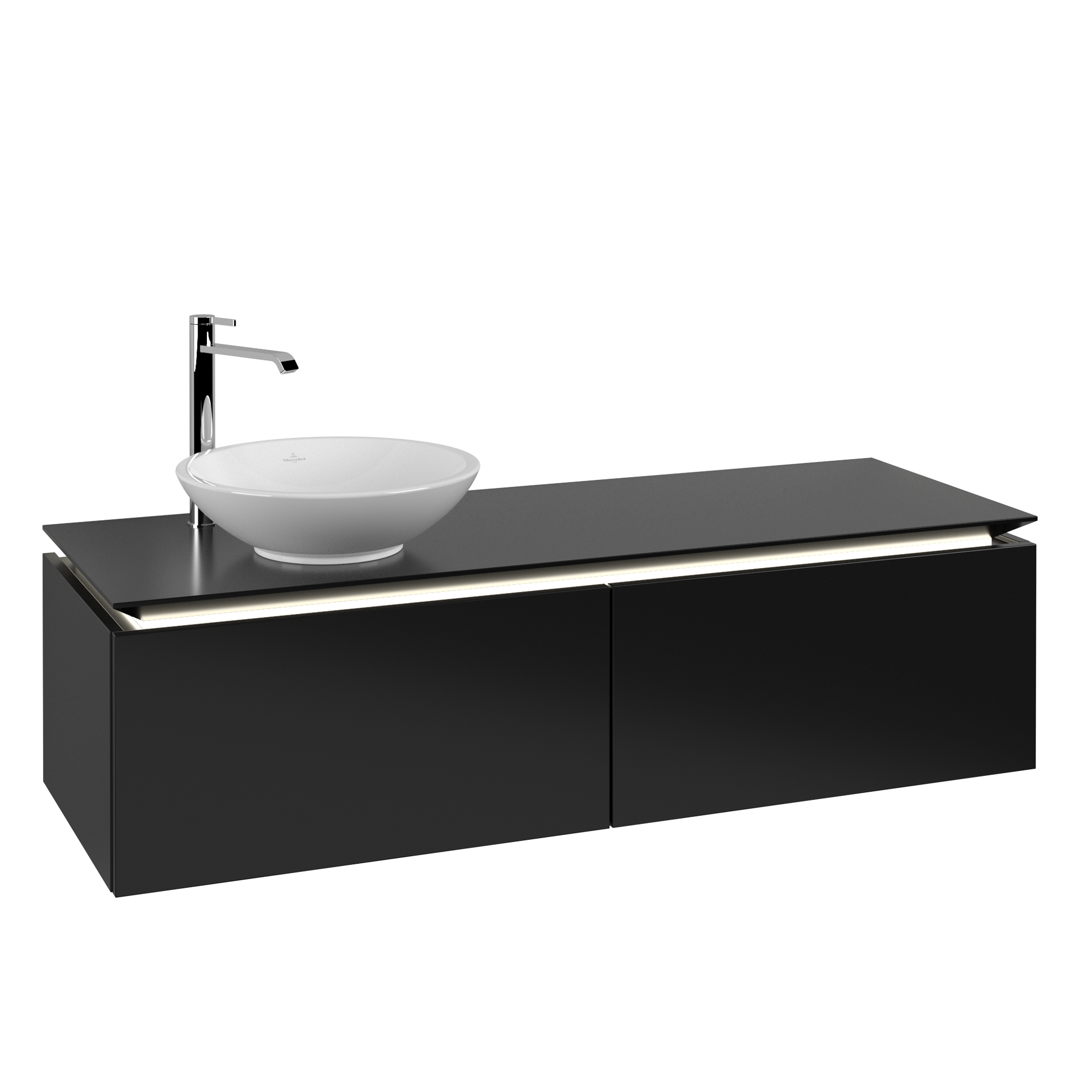 Villeroy & Boch Legato Waschbeckenunterschrank, mit Beleuchtung, 2 Auszüge, 1400x380x500mm, Korpus: Black Matt Lacquer, Front: Black Matt Lacquer