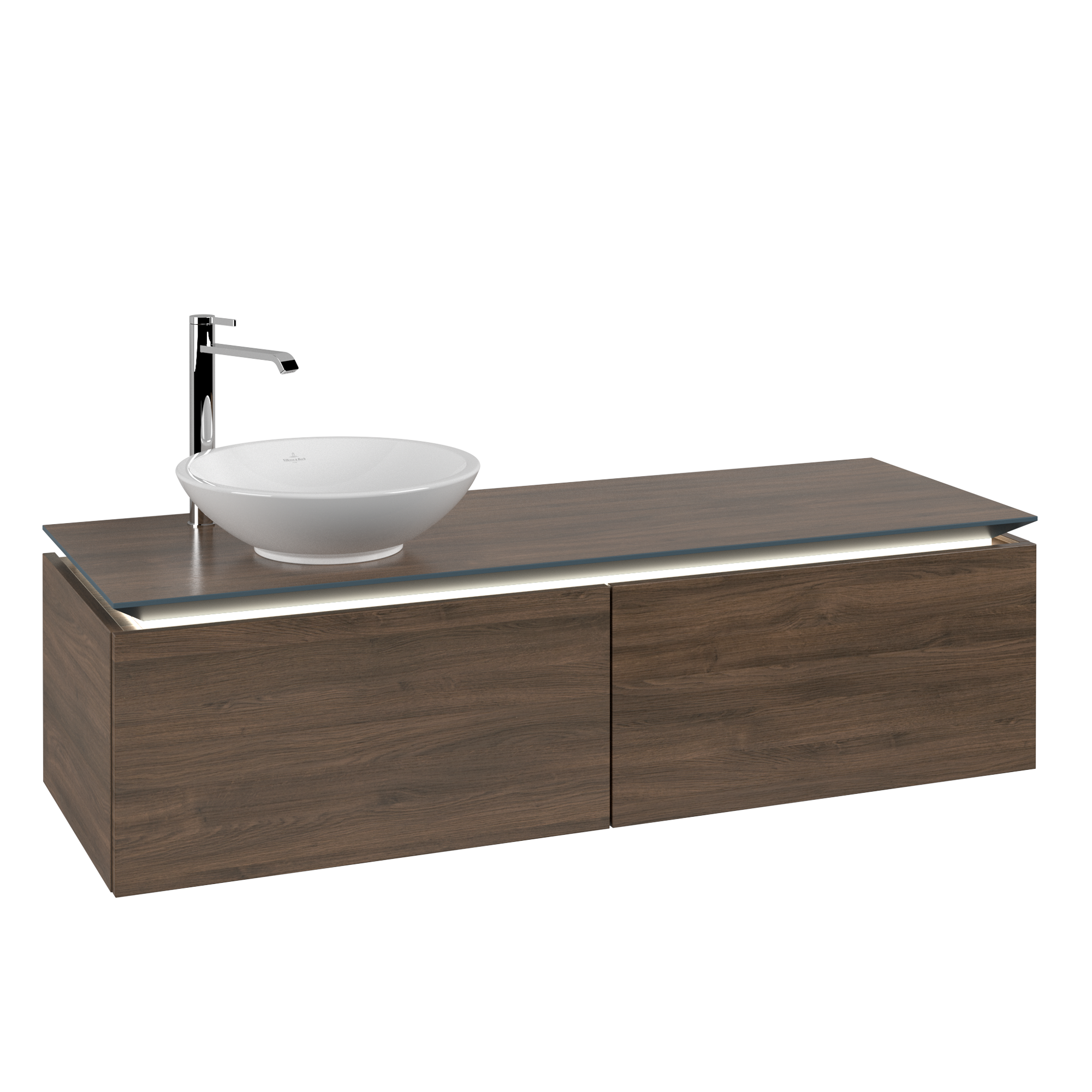 Villeroy & Boch Legato Servantskap, med belysning, 2 uttrekkbare rom, 1400x380x500mm, Kropp: Arizona Oak, Front: Arizona Oak