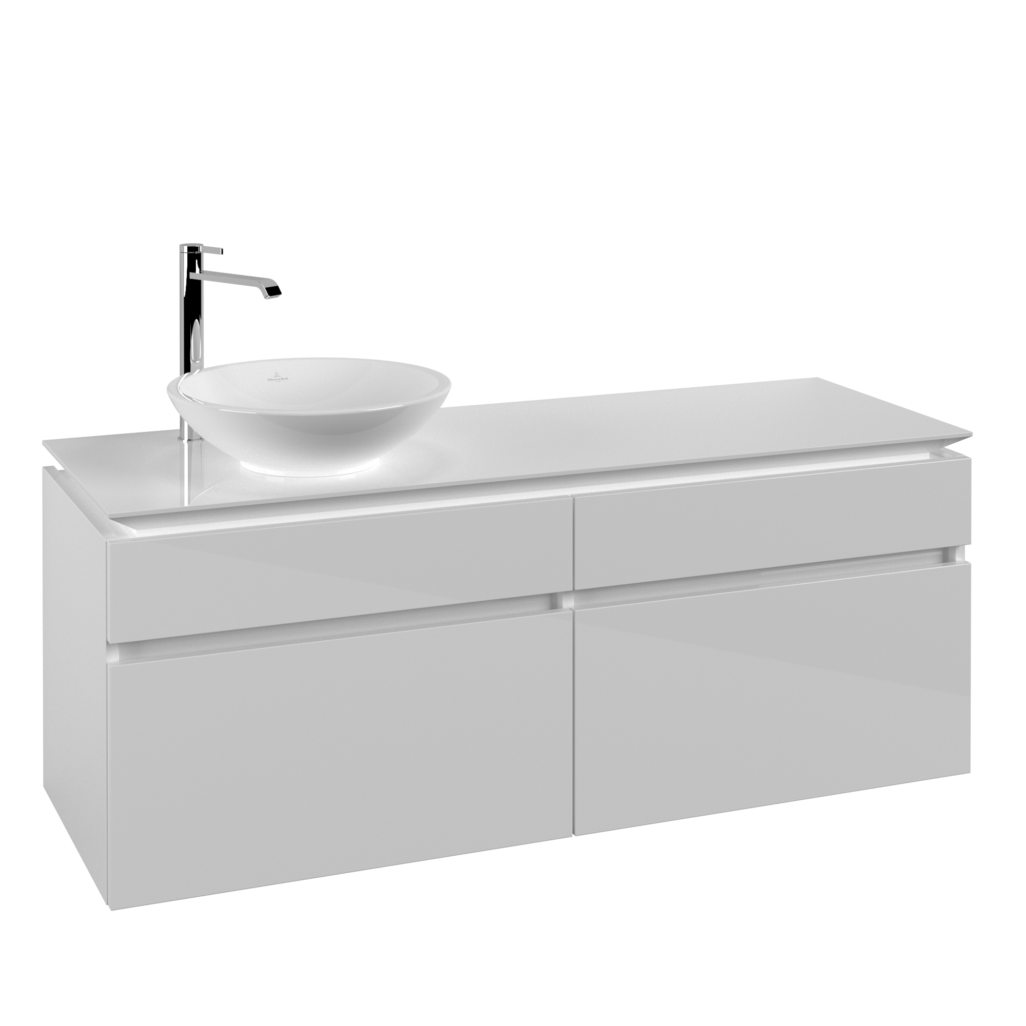 Villeroy & Boch Legato Waschbeckenunterschrank, 4 Auszüge, 1400x550x500mm, Korpus: Glossy White, Front: Glossy White