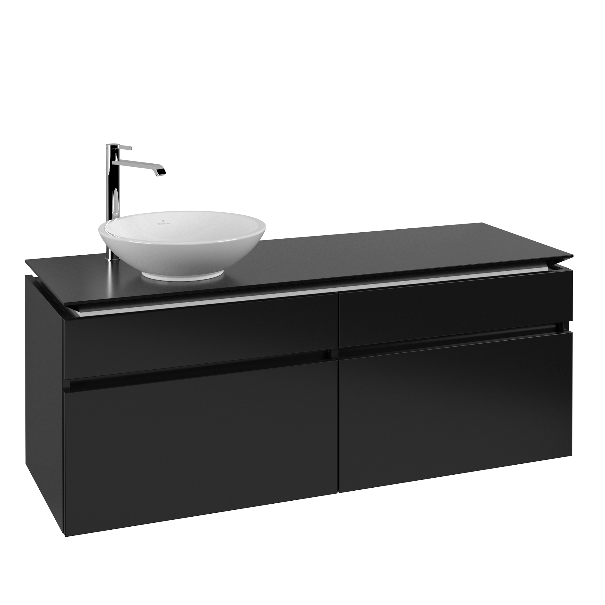 Villeroy & Boch Legato Skåp till tvättställ, 4 utdragbara fack, 1400x550x500mm, Kropp: Black Matt Lacquer, Framsida: Black Matt Lacquer