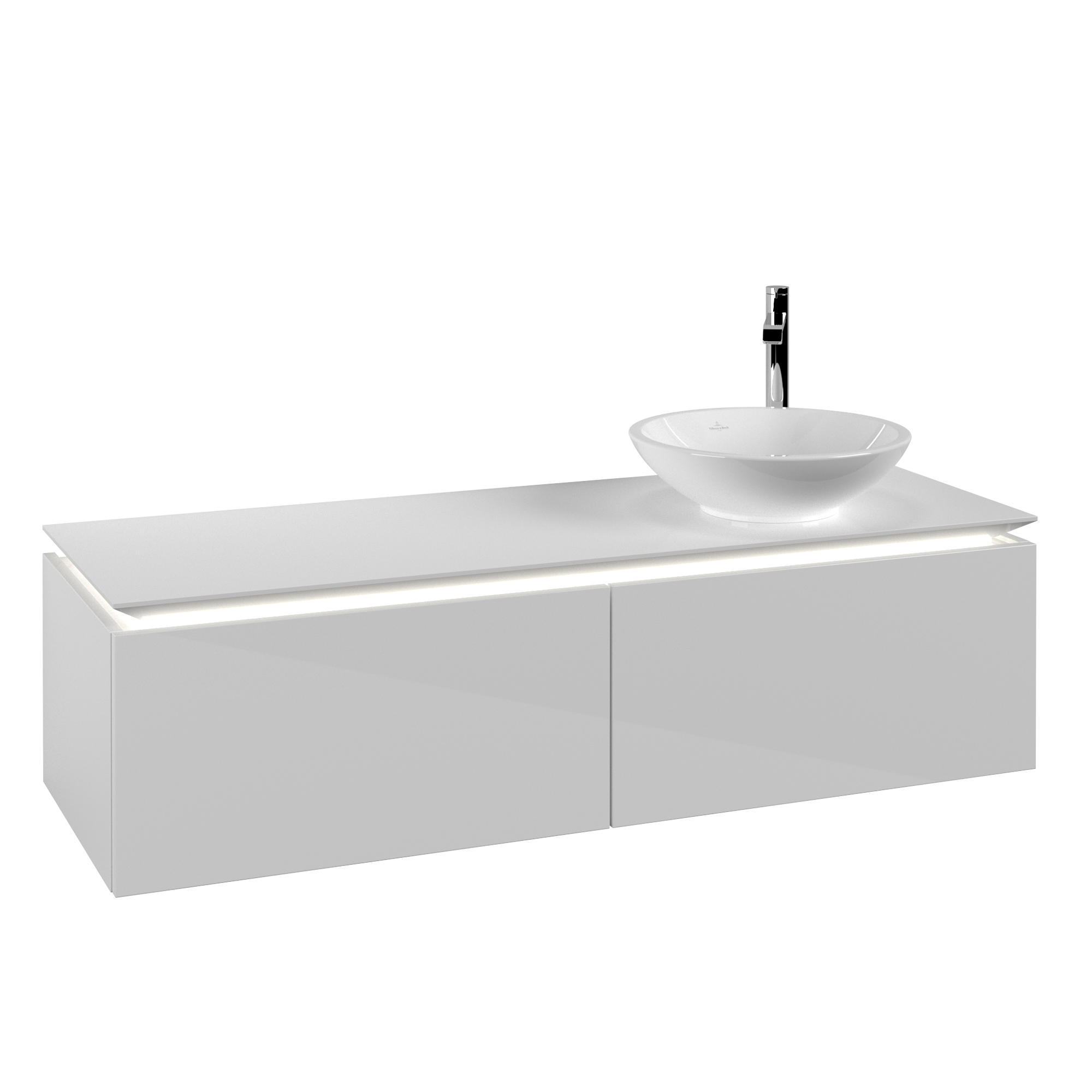 Villeroy & Boch Legato Waschbeckenunterschrank, mit Beleuchtung, 2 Auszüge, 1400x380x500mm, Korpus: Glossy White, Front: Glossy White