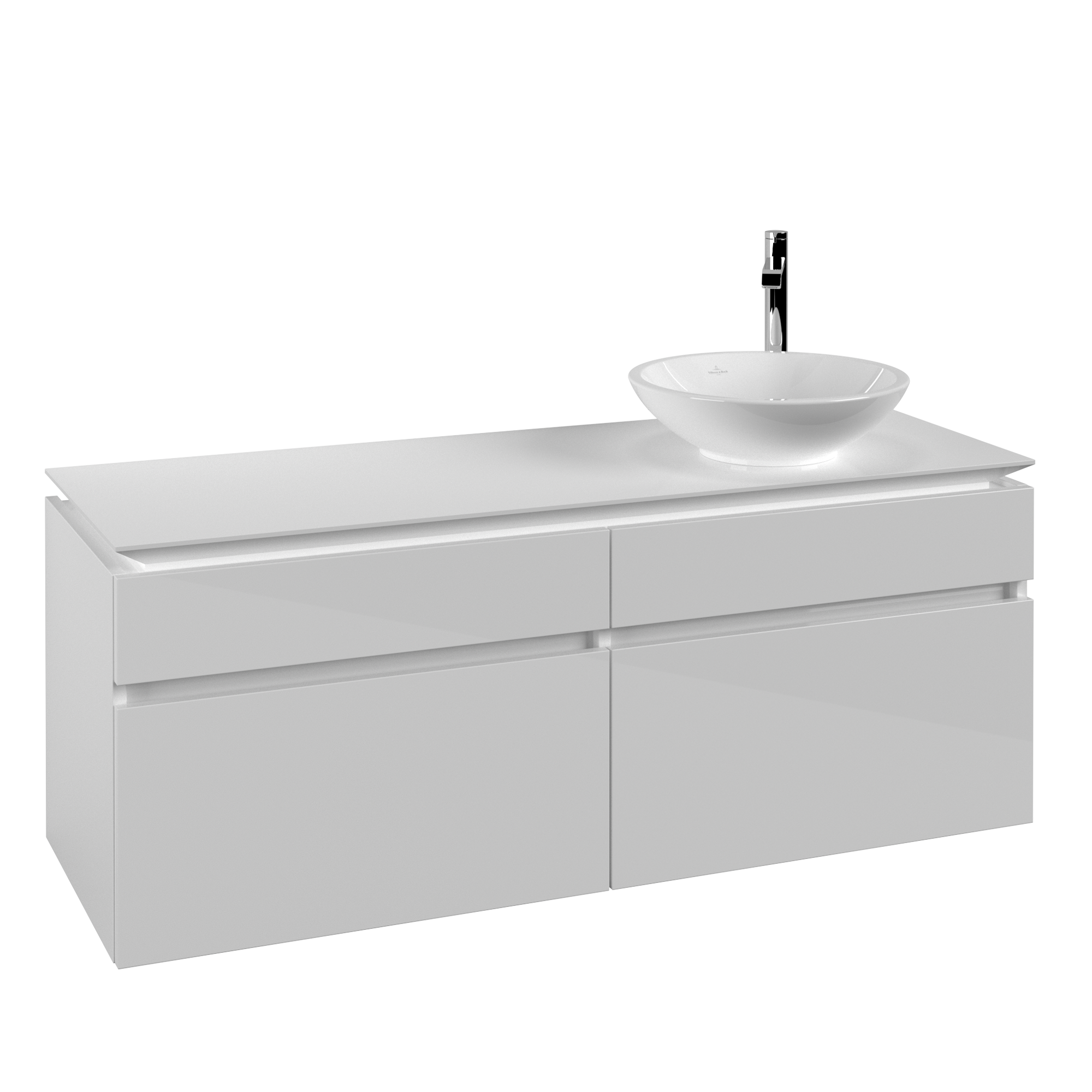Villeroy & Boch Legato Waschbeckenunterschrank, 4 Auszüge, 1400x550x500mm, Korpus: Glossy White, Front: Glossy White