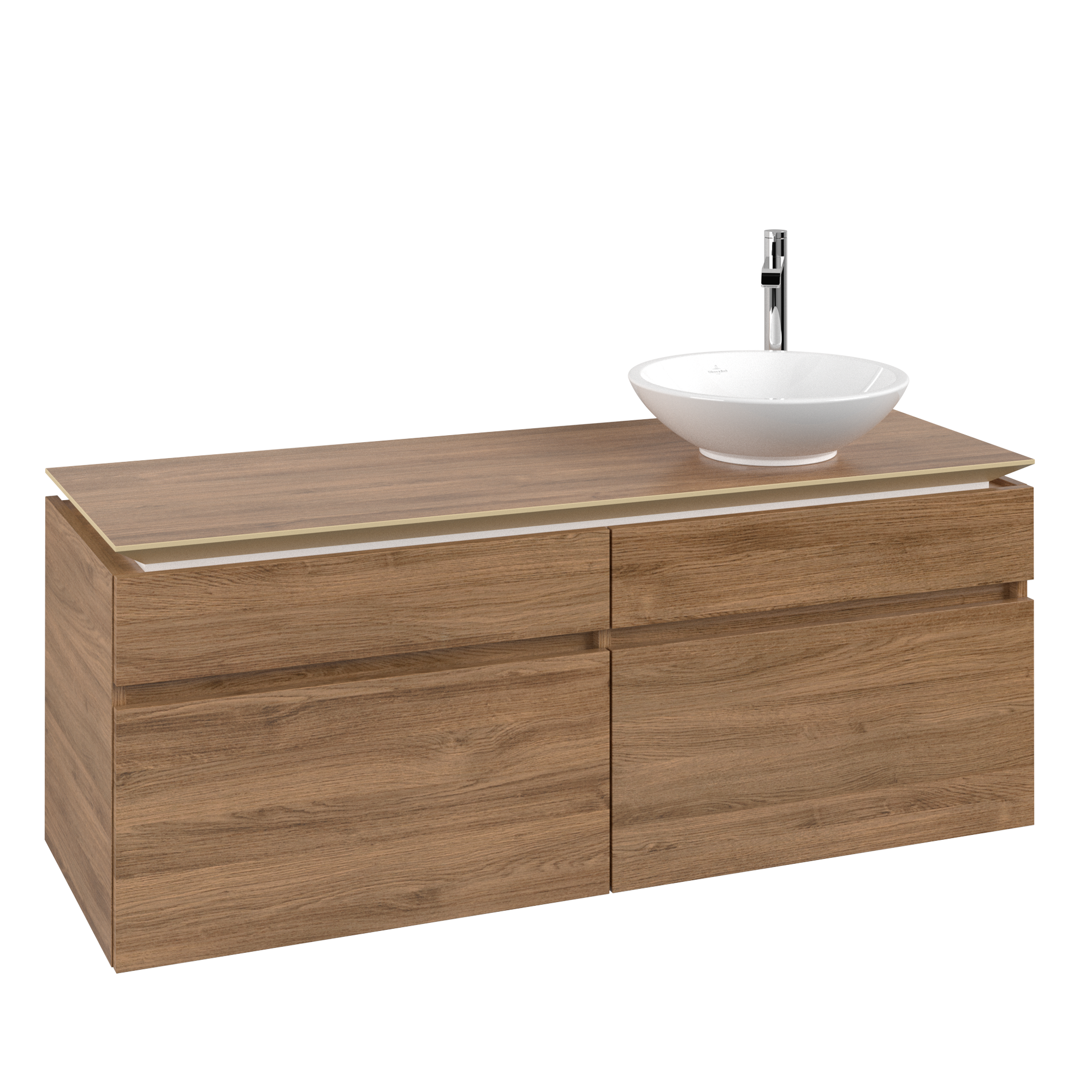 Villeroy & Boch Legato Wastafelonderkast, 4 uittrekladen, 1400x550x500mm, Corpus: Oak Kansas, Front: Oak Kansas