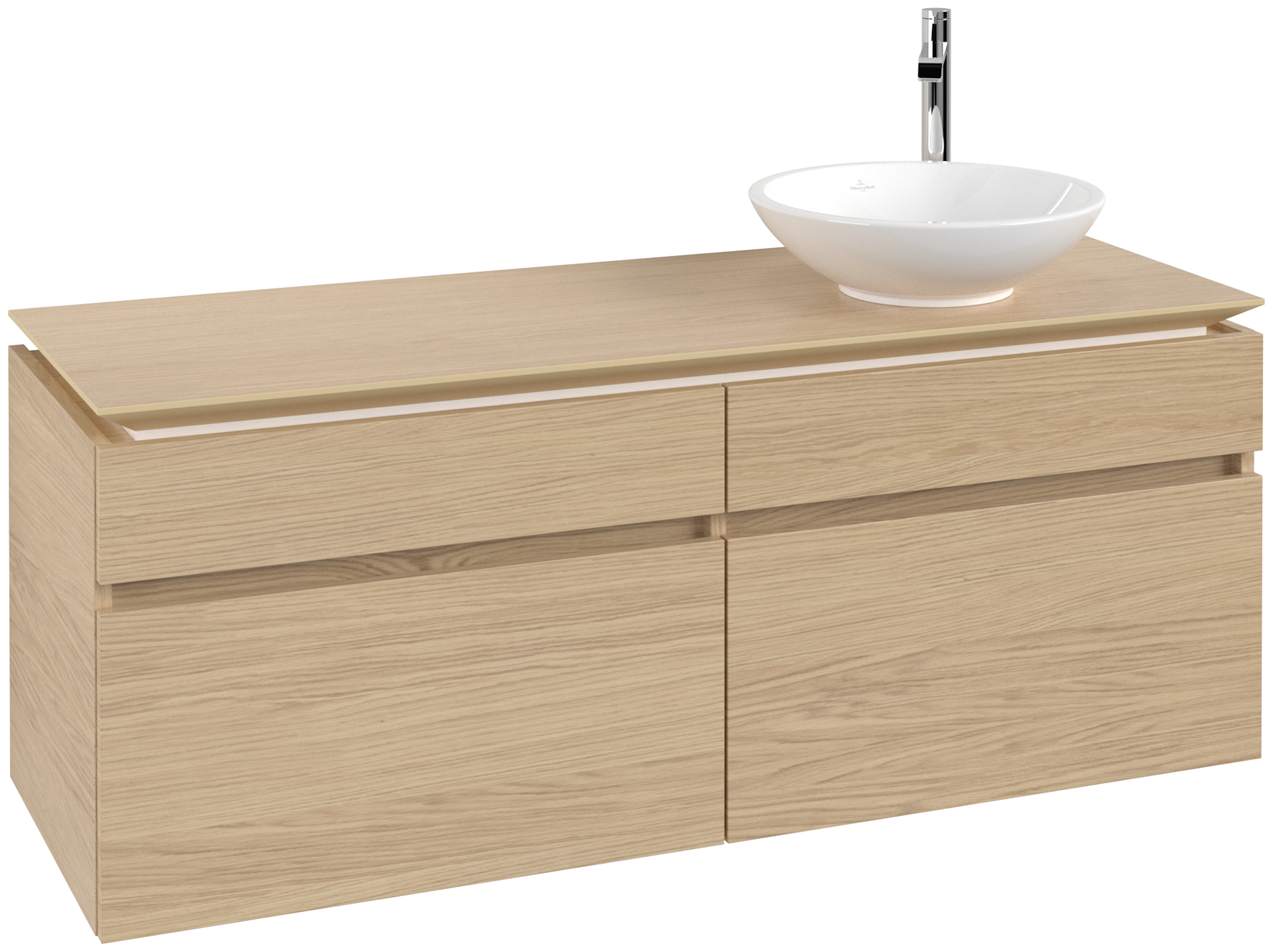 Villeroy & Boch Legato Meuble sous plan, 4 tiroirs sur rails, 1400x550x500mm, Caisson: Nordic Oak, Façade: Nordic Oak