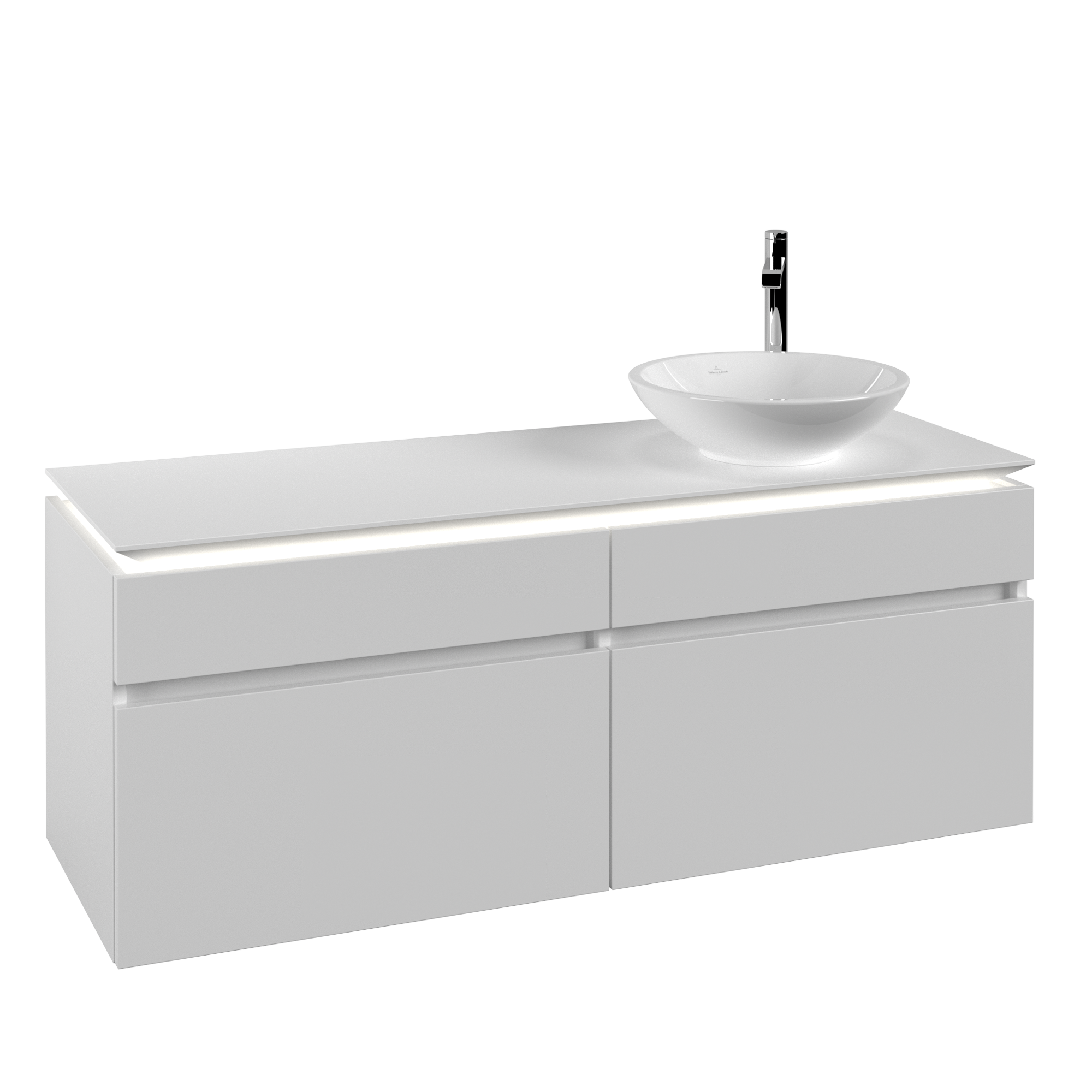 Villeroy & Boch Legato Waschbeckenunterschrank, mit Beleuchtung, 4 Auszüge, 1400x550x500mm, Korpus: White Matt, Front: White Matt