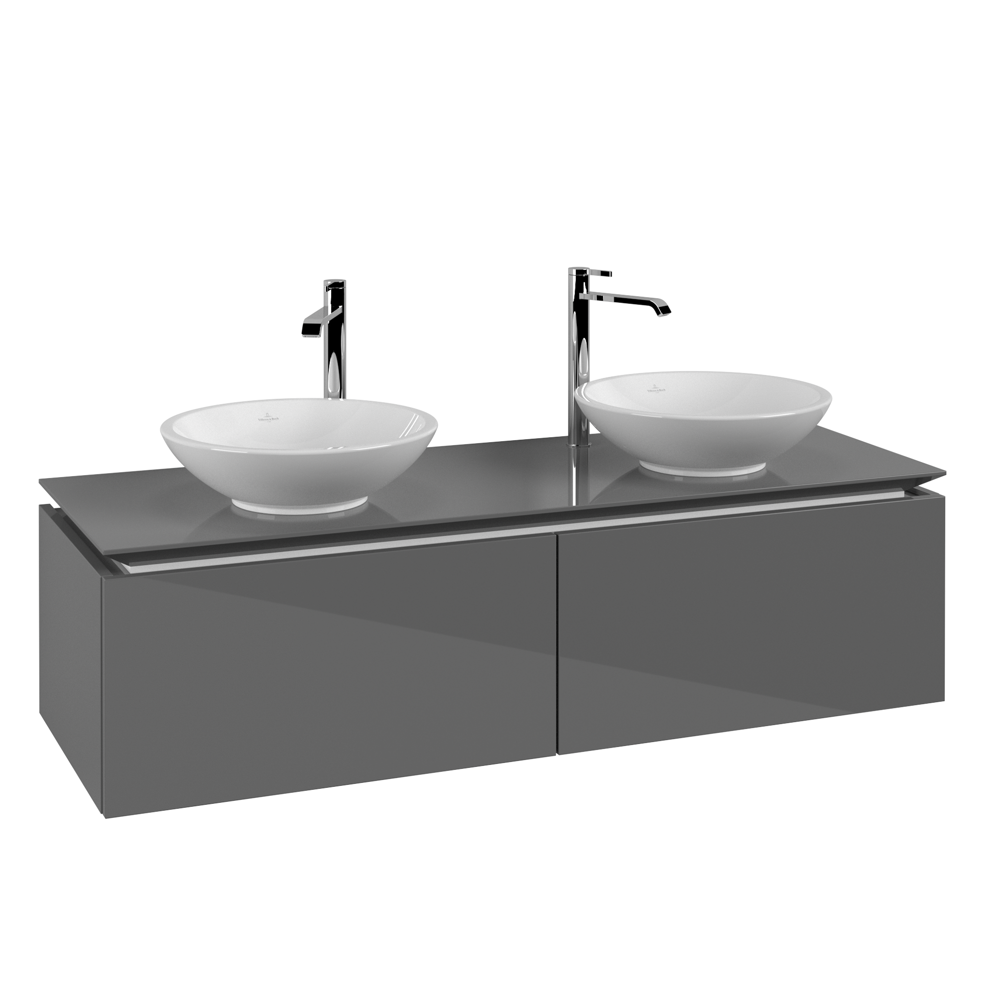 Villeroy & Boch Legato Vanity unit, 2 pull-out compartments, 1400x380x500mm, Body: Glossy Grey, Front: Glossy Grey