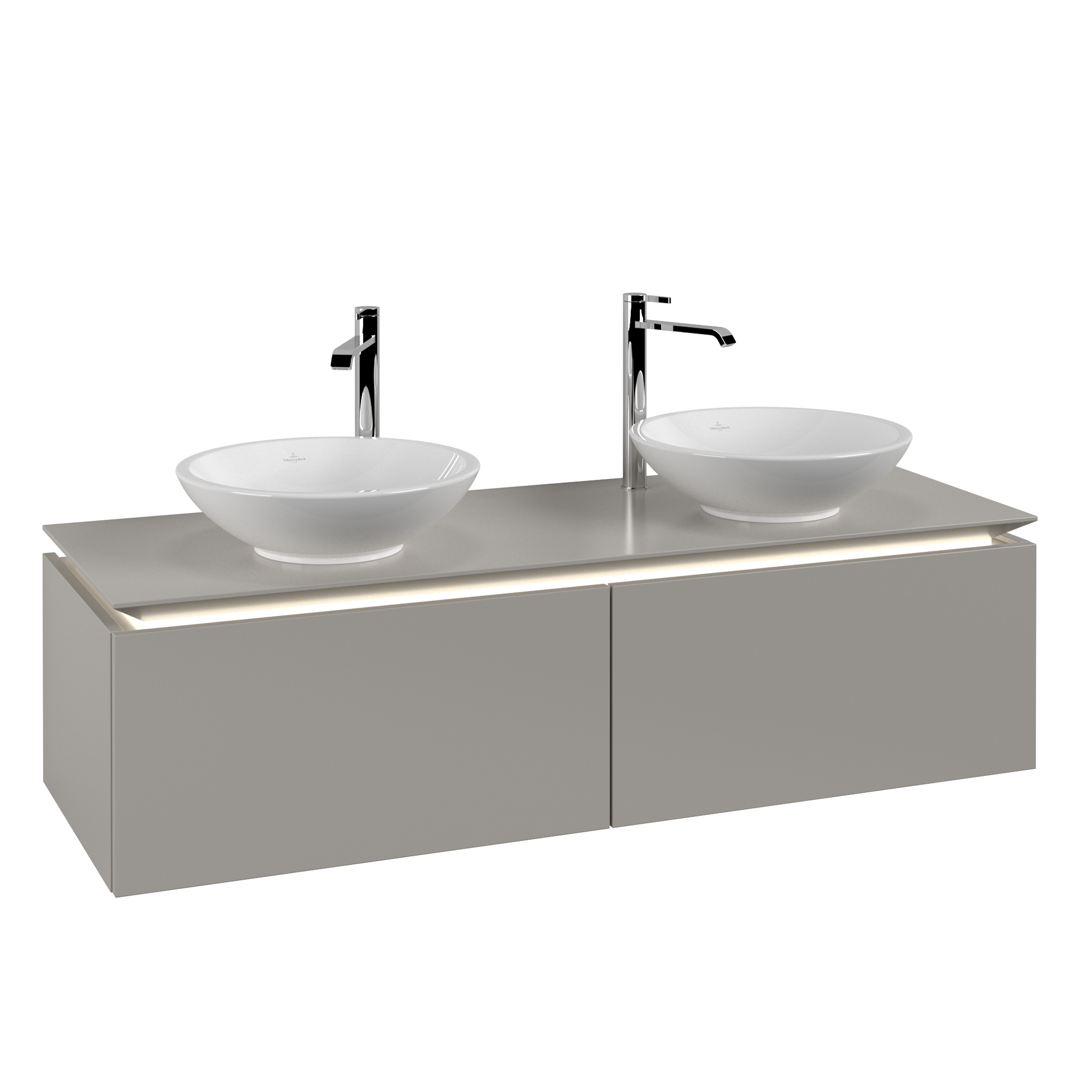 Villeroy & Boch Legato Wastafelonderkast, met verlichting, 2 uittrekladen, 1400x380x500mm, Corpus: Soft Grey, Front: Soft Grey