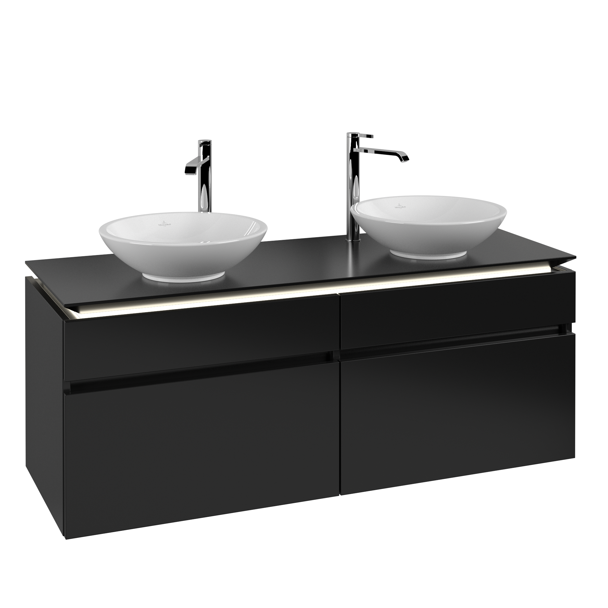 Villeroy & Boch Legato Vanity unit, with lighting, 4 pull-out compartments, 1400x550x500mm, Body: Black Matt Lacquer, Front: Black Matt Lacquer