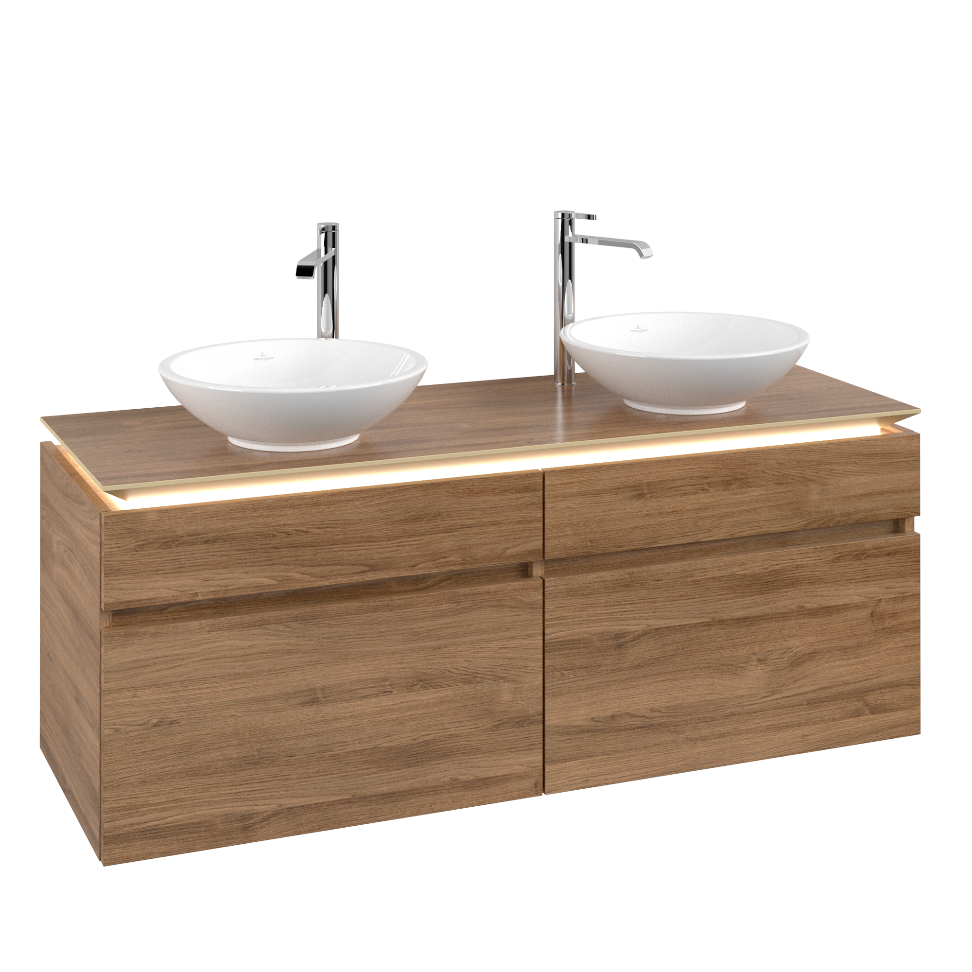 Villeroy & Boch Legato Wastafelonderkast, met verlichting, 4 uittrekladen, 1400x550x500mm, Corpus: Oak Kansas, Front: Oak Kansas