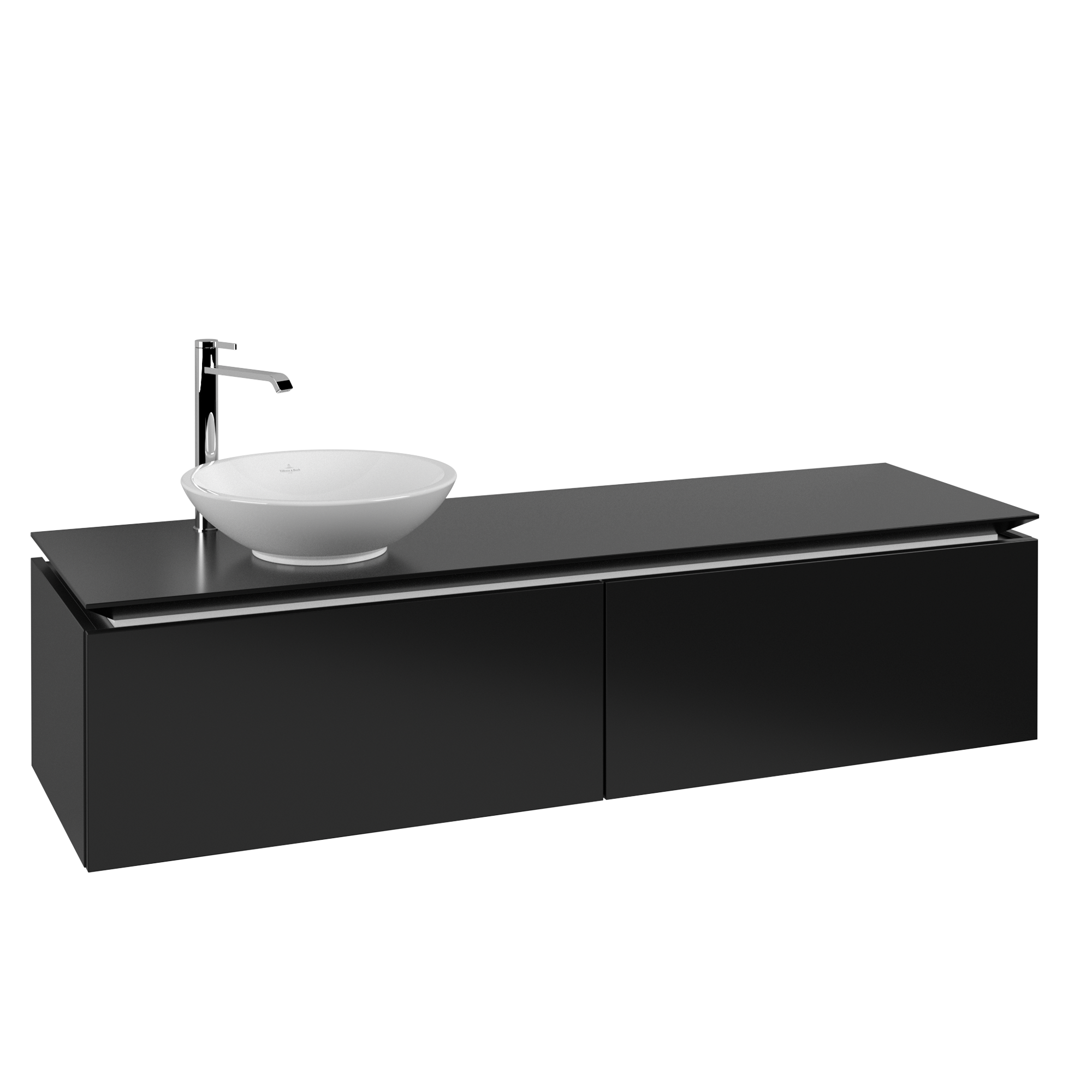 Villeroy & Boch Legato Waschbeckenunterschrank, 2 Auszüge, 1600x380x500mm, Korpus: Black Matt Lacquer, Front: Black Matt Lacquer
