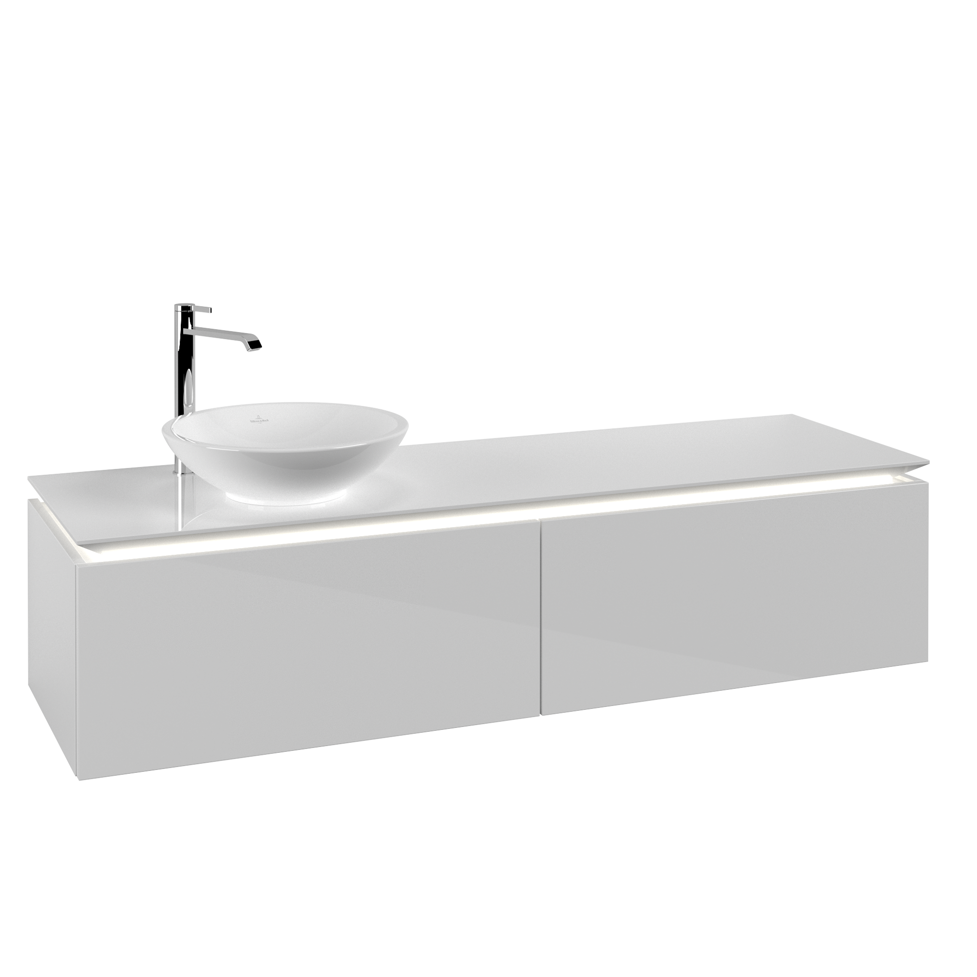 Villeroy & Boch Legato Waschbeckenunterschrank, mit Beleuchtung, 2 Auszüge, 1600x380x500mm, Korpus: Glossy White, Front: Glossy White
