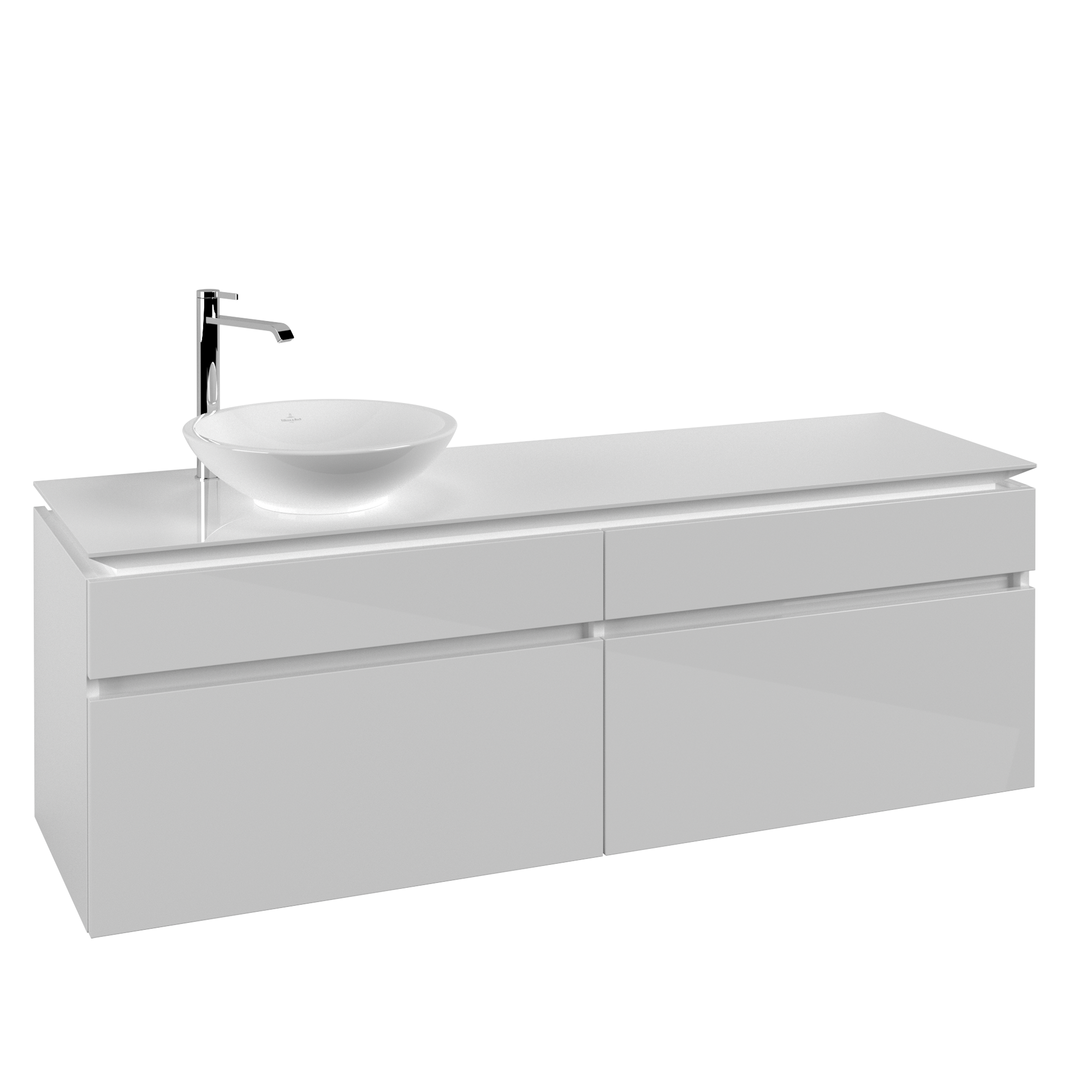 Villeroy & Boch Legato Waschbeckenunterschrank, 4 Auszüge, 1600x550x500mm, Korpus: Glossy White, Front: Glossy White