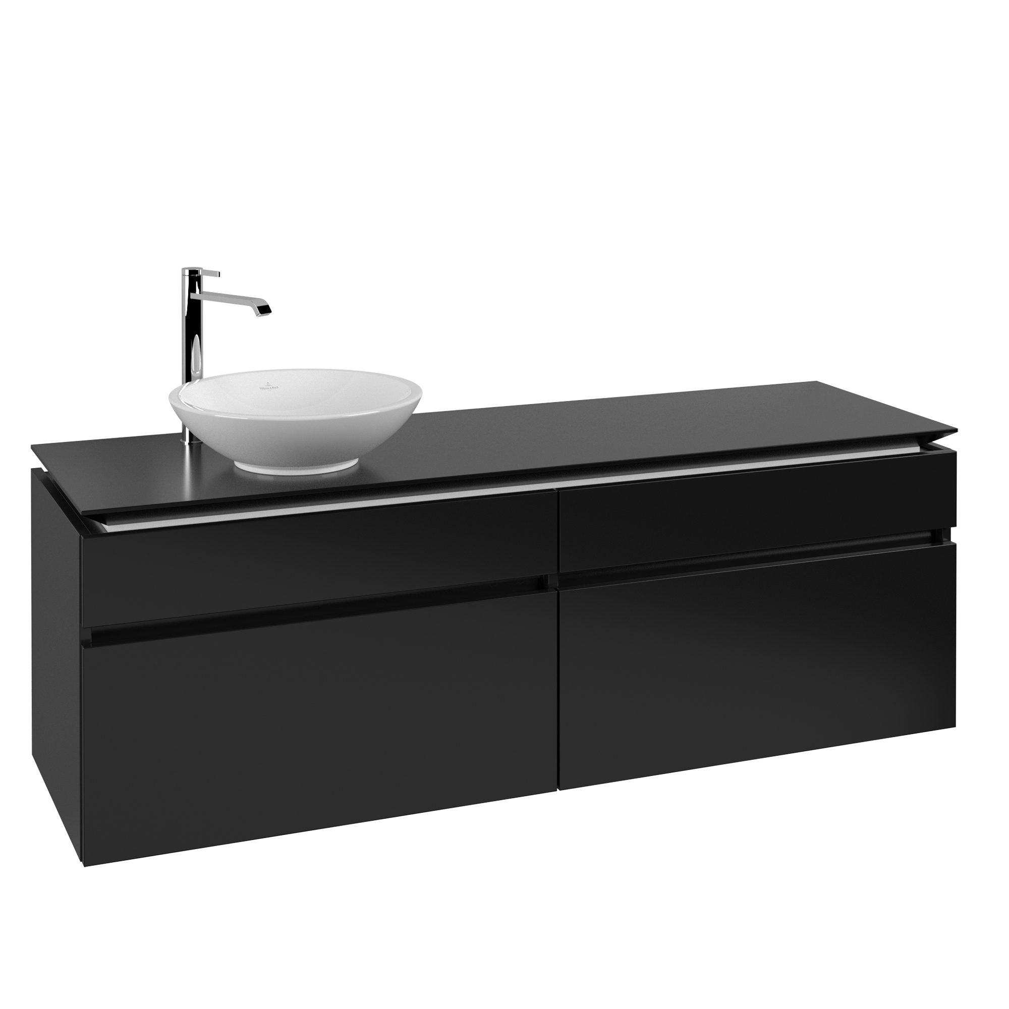 Villeroy & Boch Legato Meuble sous plan, 4 tiroirs sur rails, 1600x550x500mm, Caisson: Black Matt Lacquer, Façade: Black Matt Lacquer