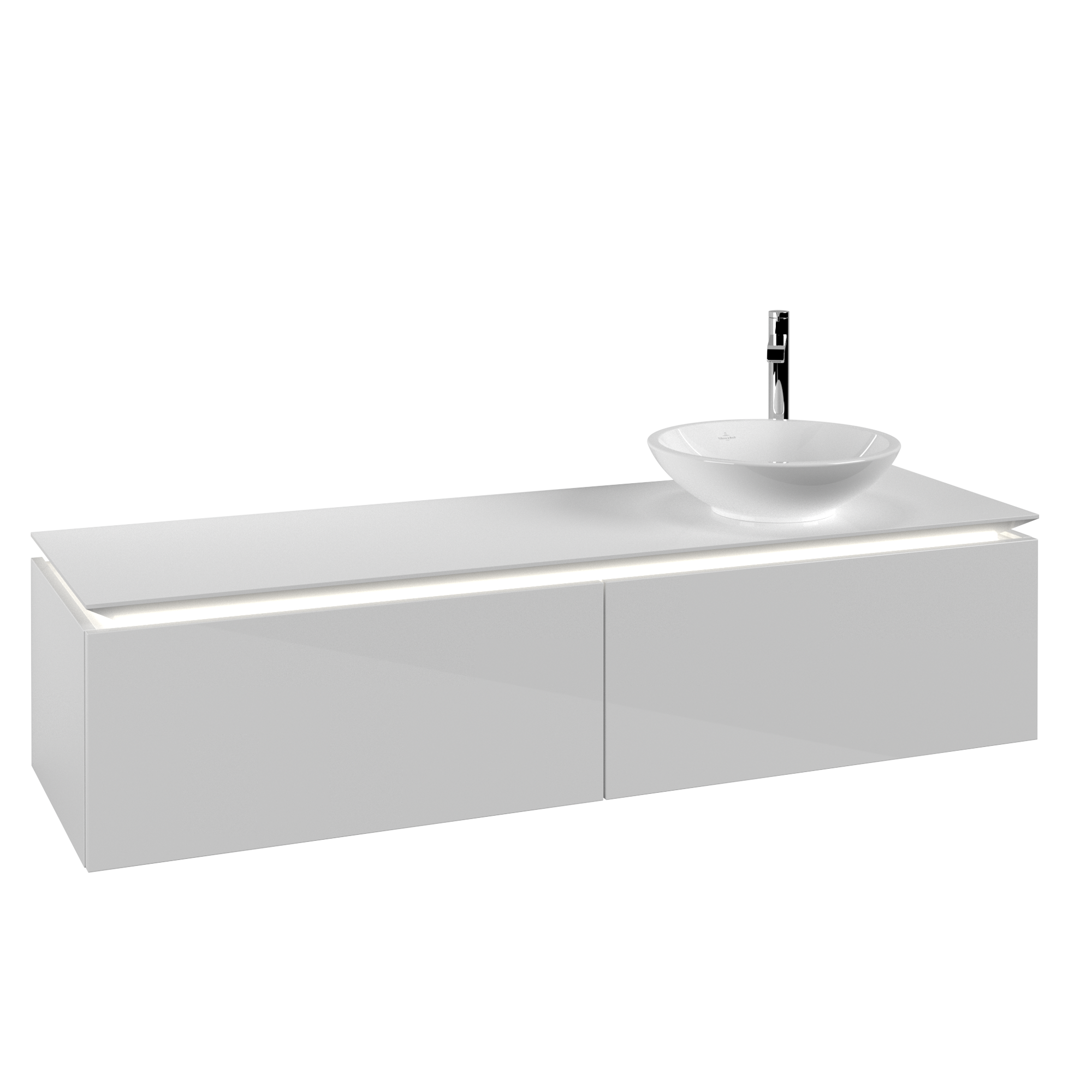 Villeroy & Boch Legato Waschbeckenunterschrank, mit Beleuchtung, 2 Auszüge, 1600x380x500mm, Korpus: Glossy White, Front: Glossy White
