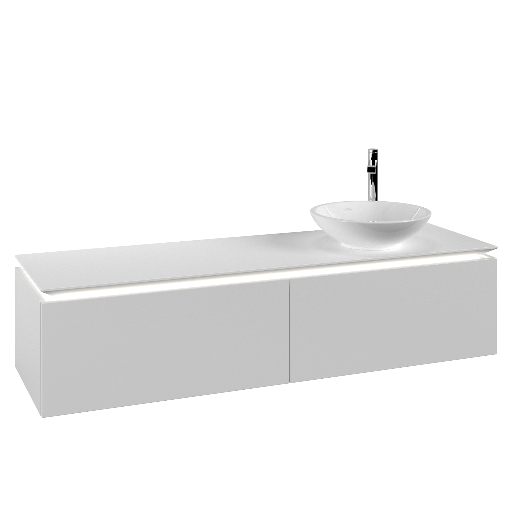Villeroy & Boch Legato Waschbeckenunterschrank, mit Beleuchtung, 2 Auszüge, 1600x380x500mm, Korpus: White Matt, Front: White Matt
