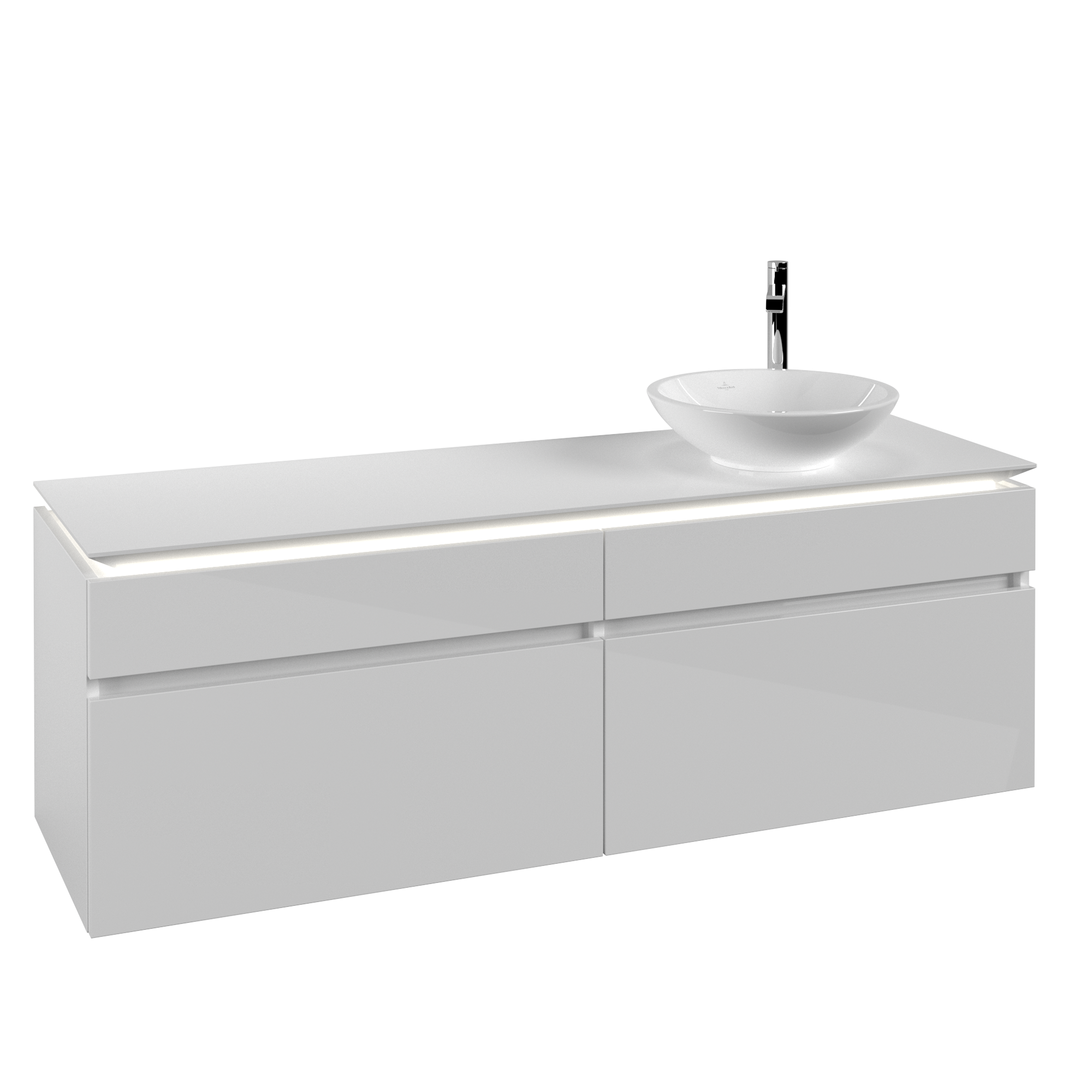 Villeroy & Boch Legato Waschbeckenunterschrank, mit Beleuchtung, 4 Auszüge, 1600x550x500mm, Korpus: Glossy White, Front: Glossy White