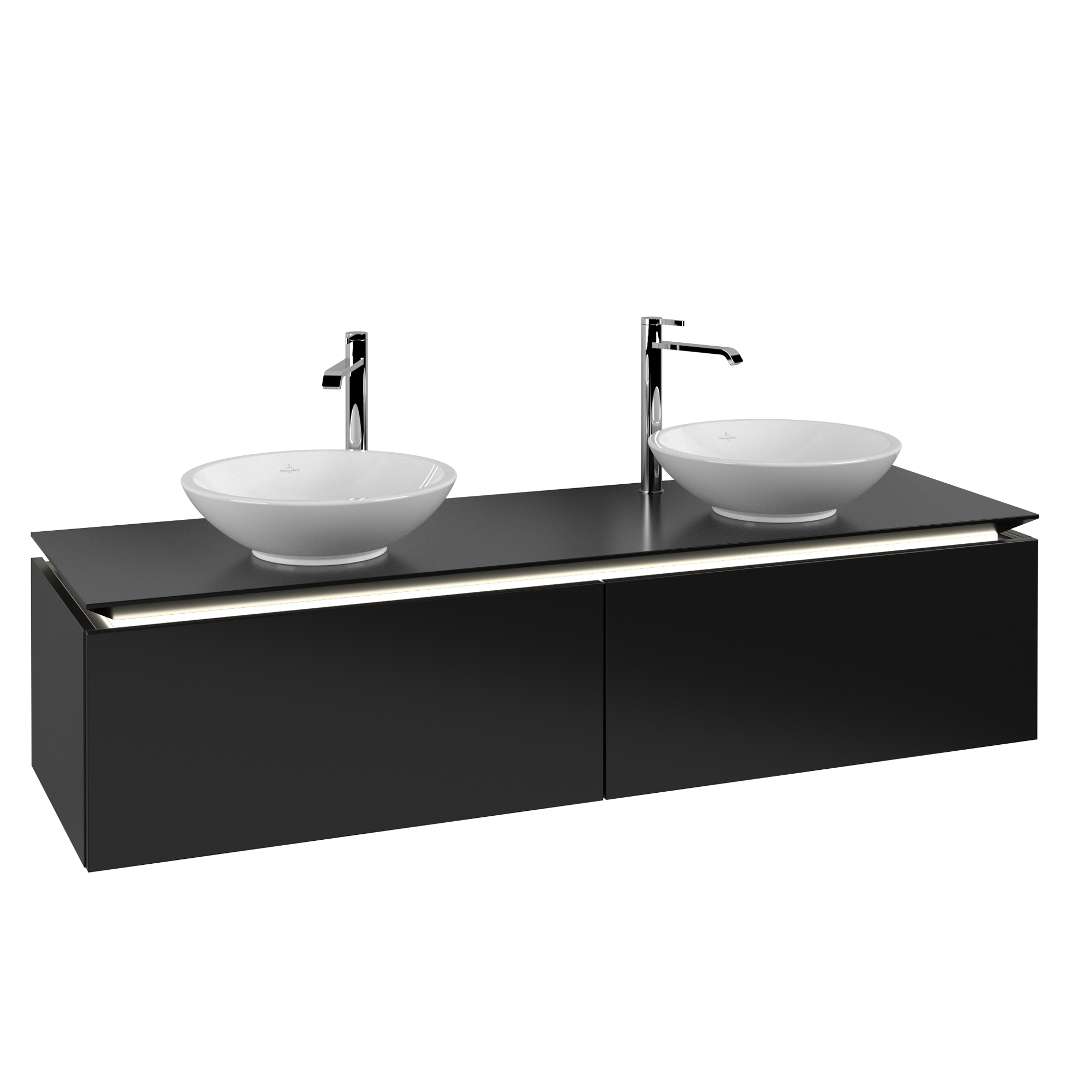 Villeroy & Boch Legato Waschbeckenunterschrank, mit Beleuchtung, 2 Auszüge, 1600x380x500mm, Korpus: Black Matt Lacquer, Front: Black Matt Lacquer